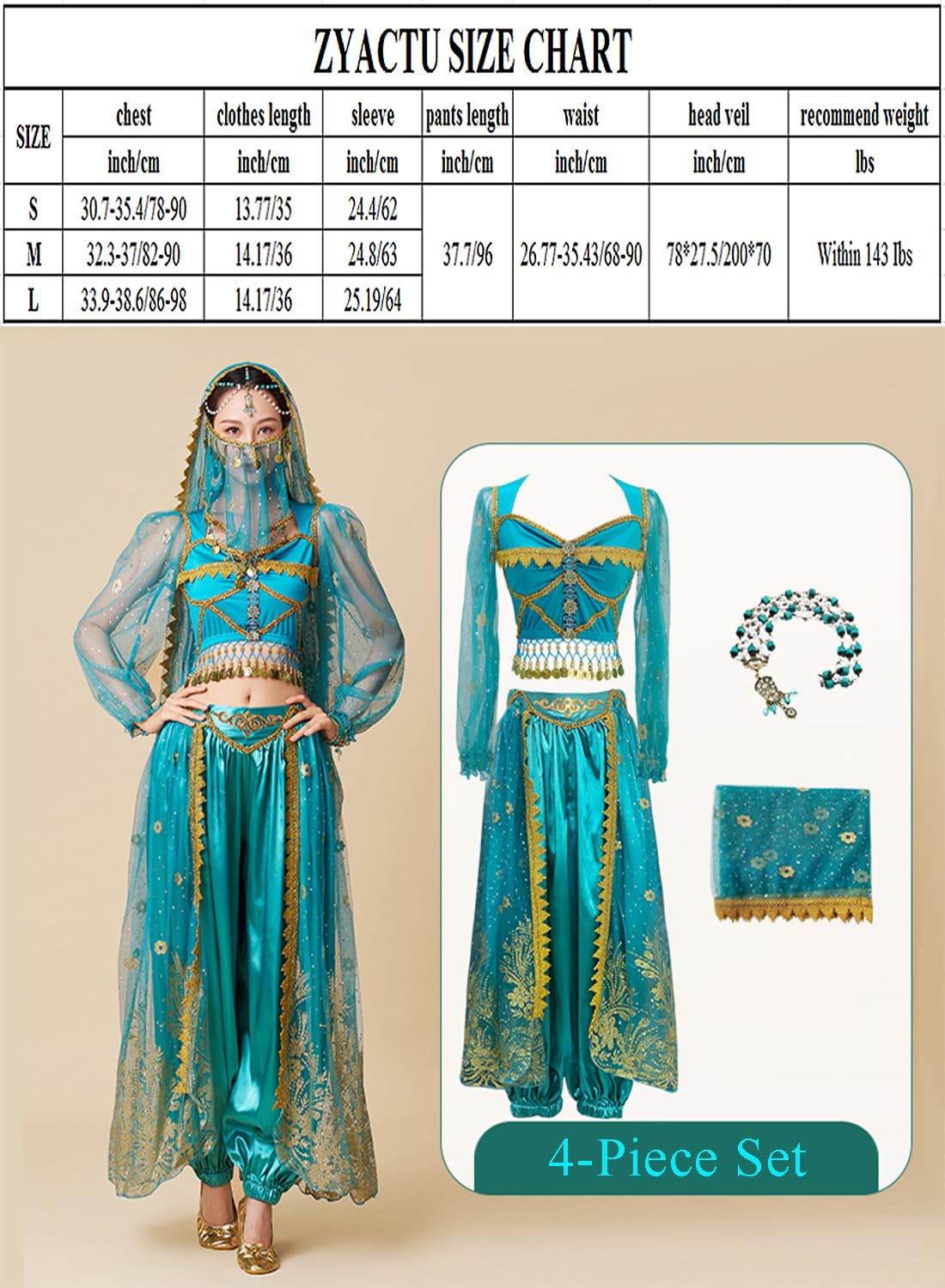 Costume da principessa Aladdin Jasmine per feste di danza del ventre, Halloween, cosplay, travestimenti