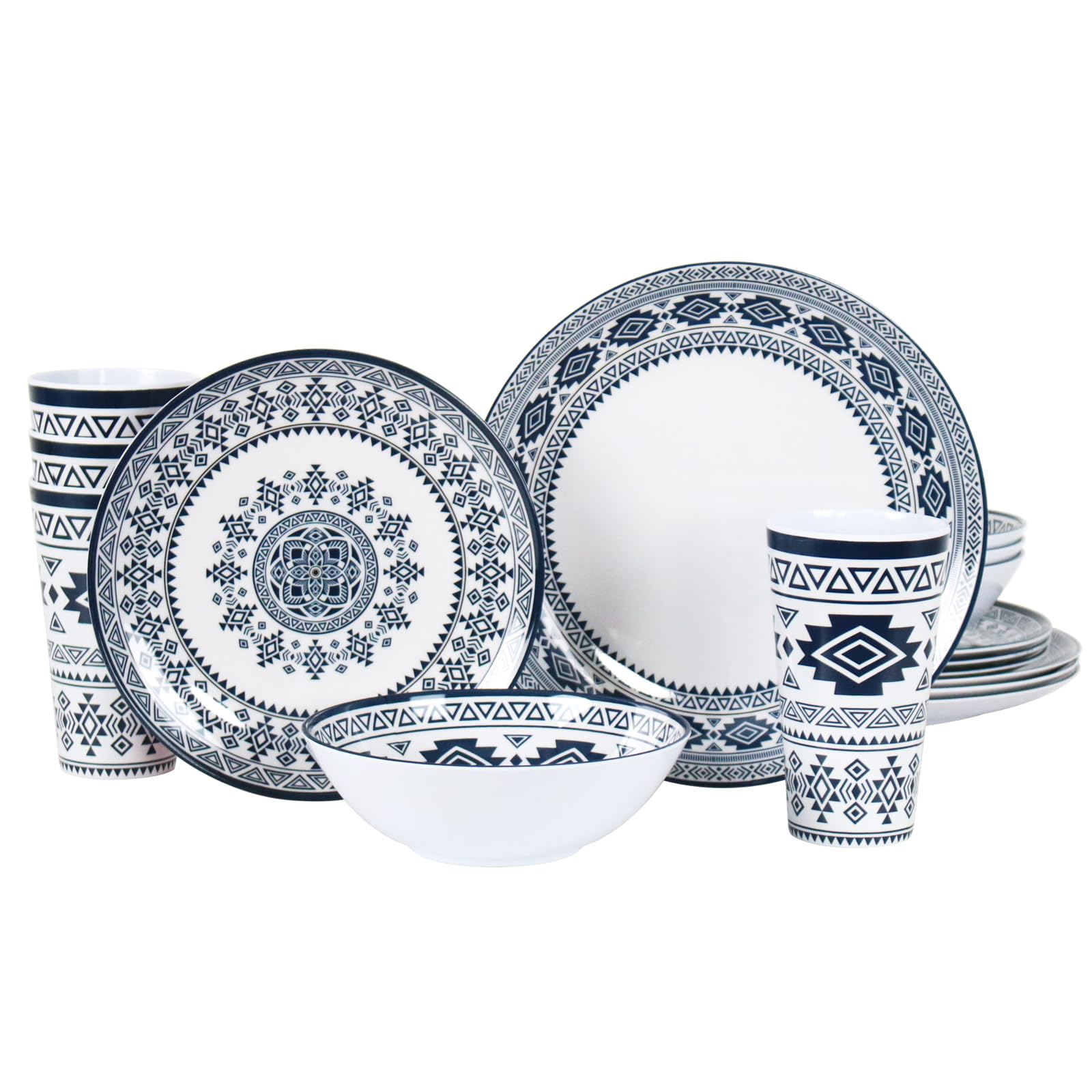 DAPOTO Melamine Dinnerware Set for 4-16 Pcs:Camping Dishes Set with Dinner Plates,Salad Plates, Bowls and Cups.Lightweight and Unbreakable.Indoor and Outdoor Use.
