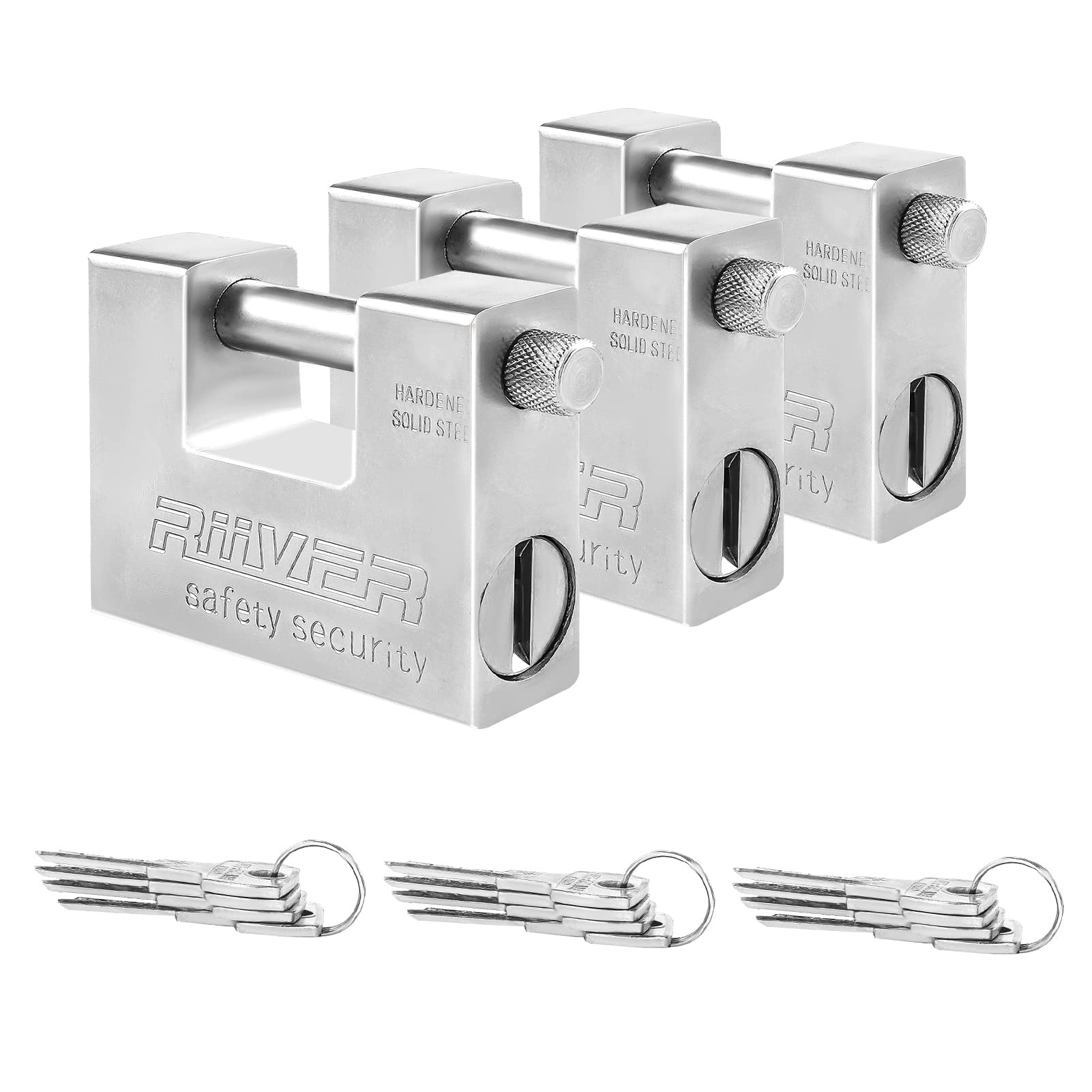 Youyijia 3PCS Container Padlock 94mm Heavy Duty Padlock Lock Waterproof 15 Keys for Garage Warehouse Shipping, Container, Garage, Shed, Motorbike, (Silver)