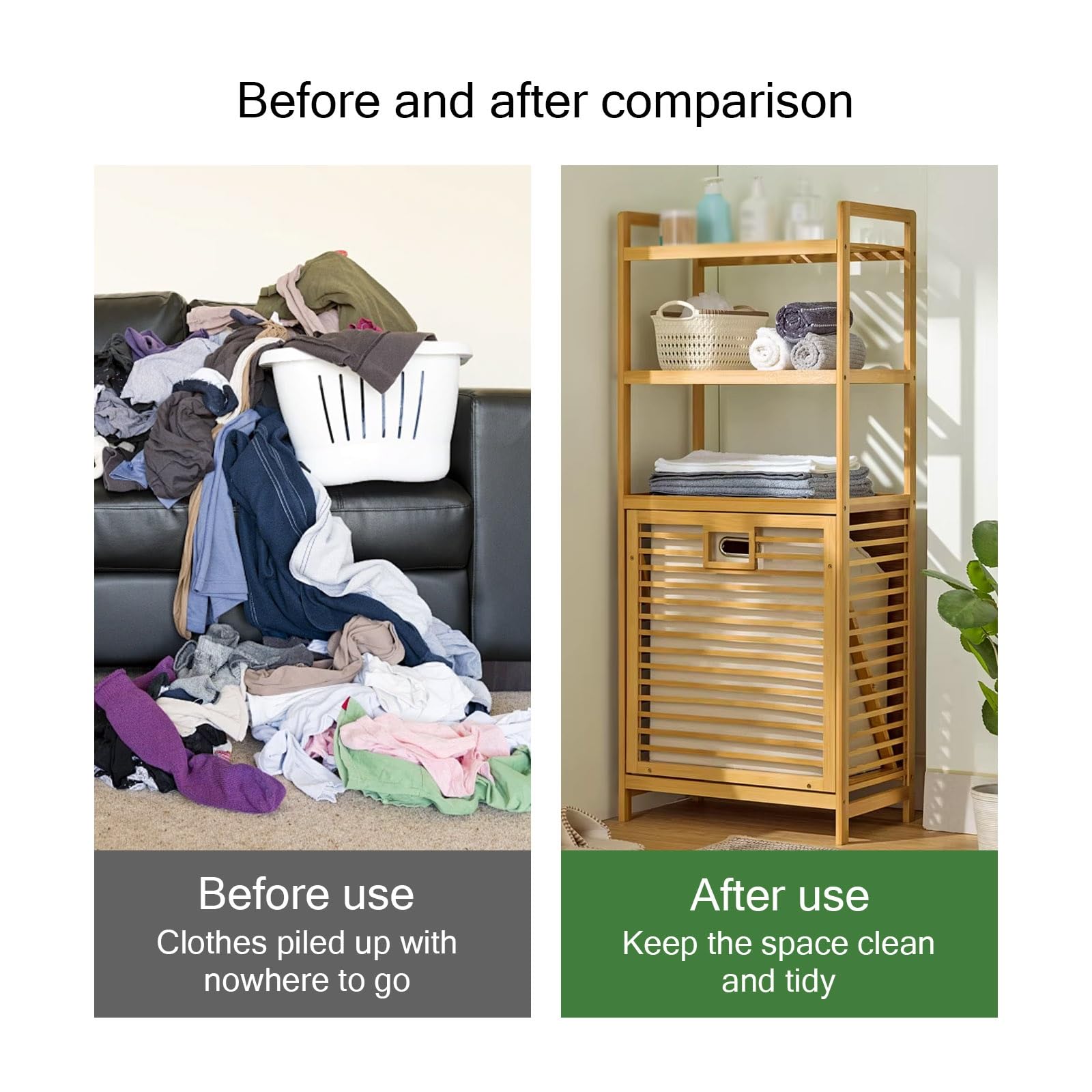 Cesto portabiancheria in bambù, organizer inclinabile per vestiti sporchi, design con ripiani aperti per bagno, camera da letto, soggiorno, lavanderia
