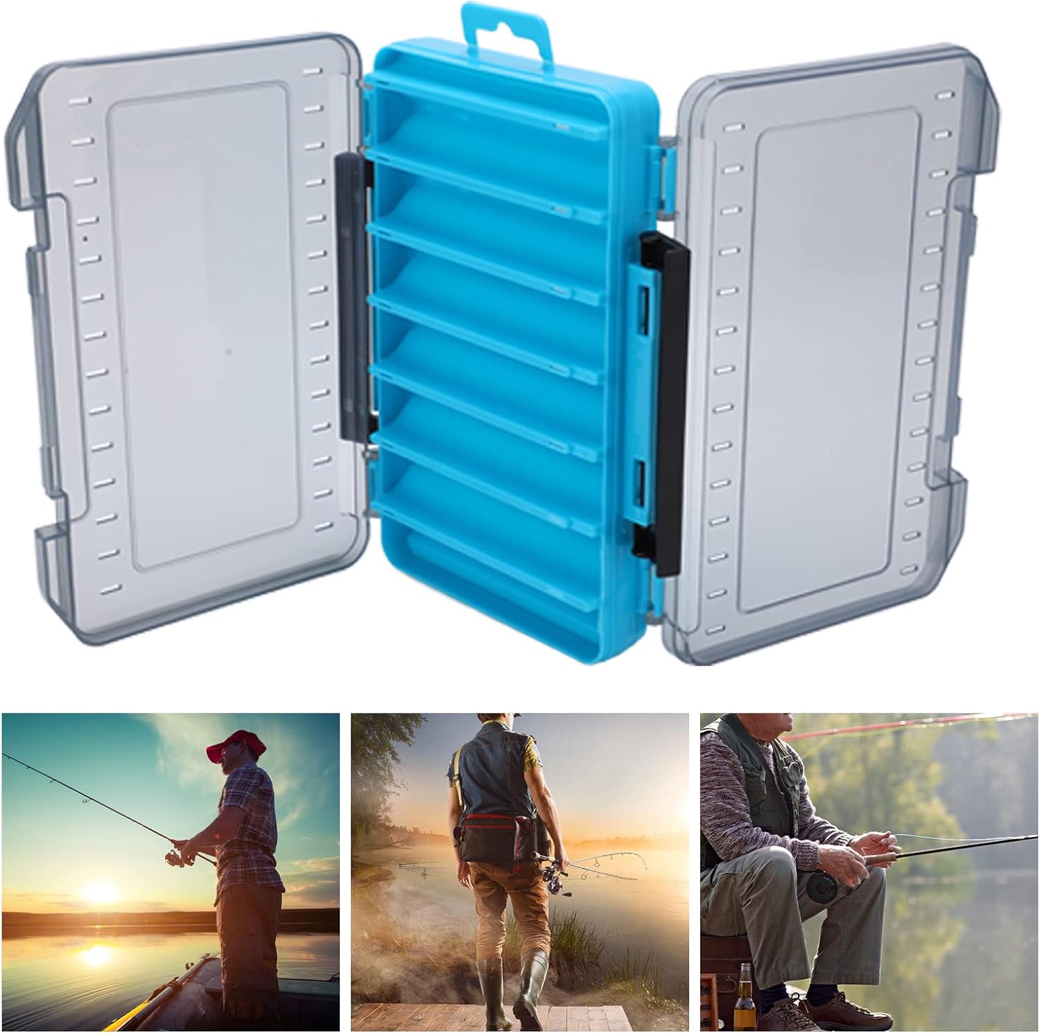 SYH&AQYE Tackle Box, Double Sided Plastic Fishing Storage Box, Lure Boxes with Handle for Fishing Accessories Kit Fishing Storage Supplies Fishing Lure Box(Blue)