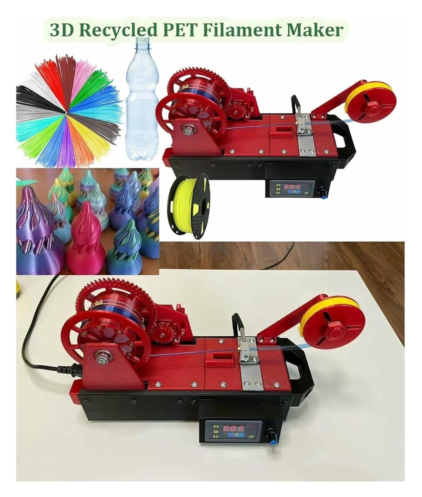 Maszyna do robienia filamentów do drukarki 3D - cyfrowa kontrola temperatury do recyklingu butelek PET, ekologiczna produkcja filamentu z tworzywa sztucznego