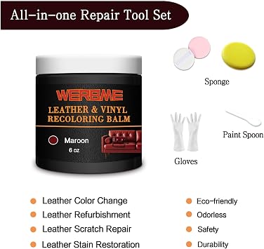 Leather Recoloring Balm & Color Restorer for Couches & Car Seats(Maroon) | Color Restore for Faded Leather | Easy Apply Paste Formula | Couches Car Seats Furniture | Scratch & Scuff Coverage