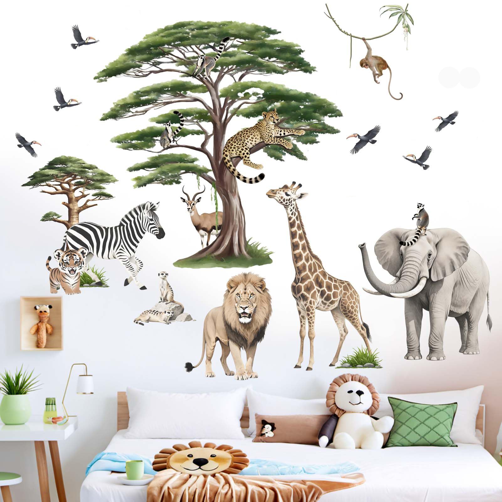 Woodland Animal Wall Decals for Baby: Safari Theme Peel and Stick Vinyl Wall Stickers for Kids Room Children Ages 0-12 Years - Image 3