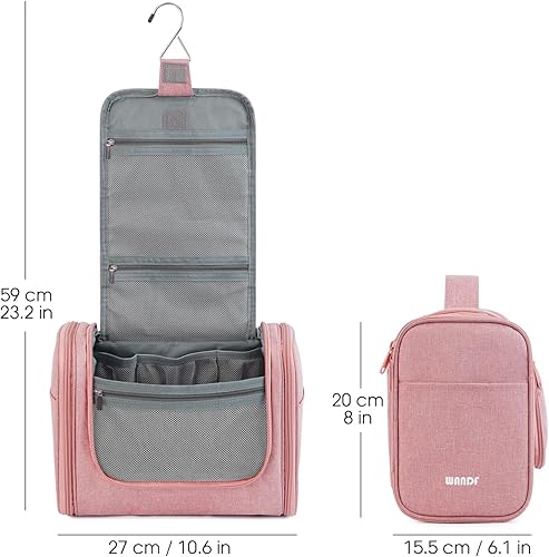 Miniatura 39 de WANDF Neceser colgante grande para viaje, organizador de maquillaje cosmético, resistente al agua, bolsa de baño para mujeres y hombres (negro)