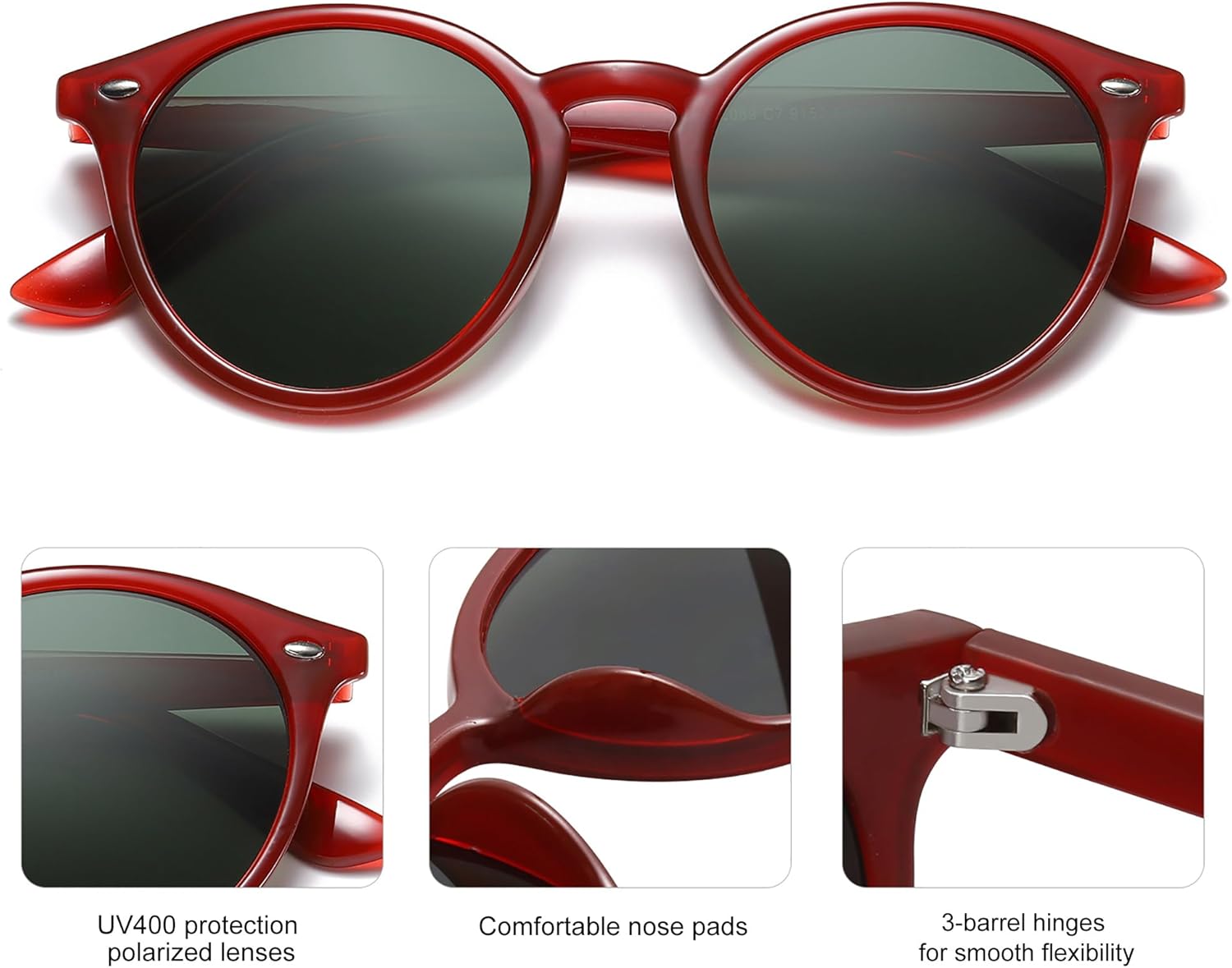 SOJOS Retro Round Polarized Sunglasses for Women Men Classic Vintage Sunnies SJ2069 - Image 2