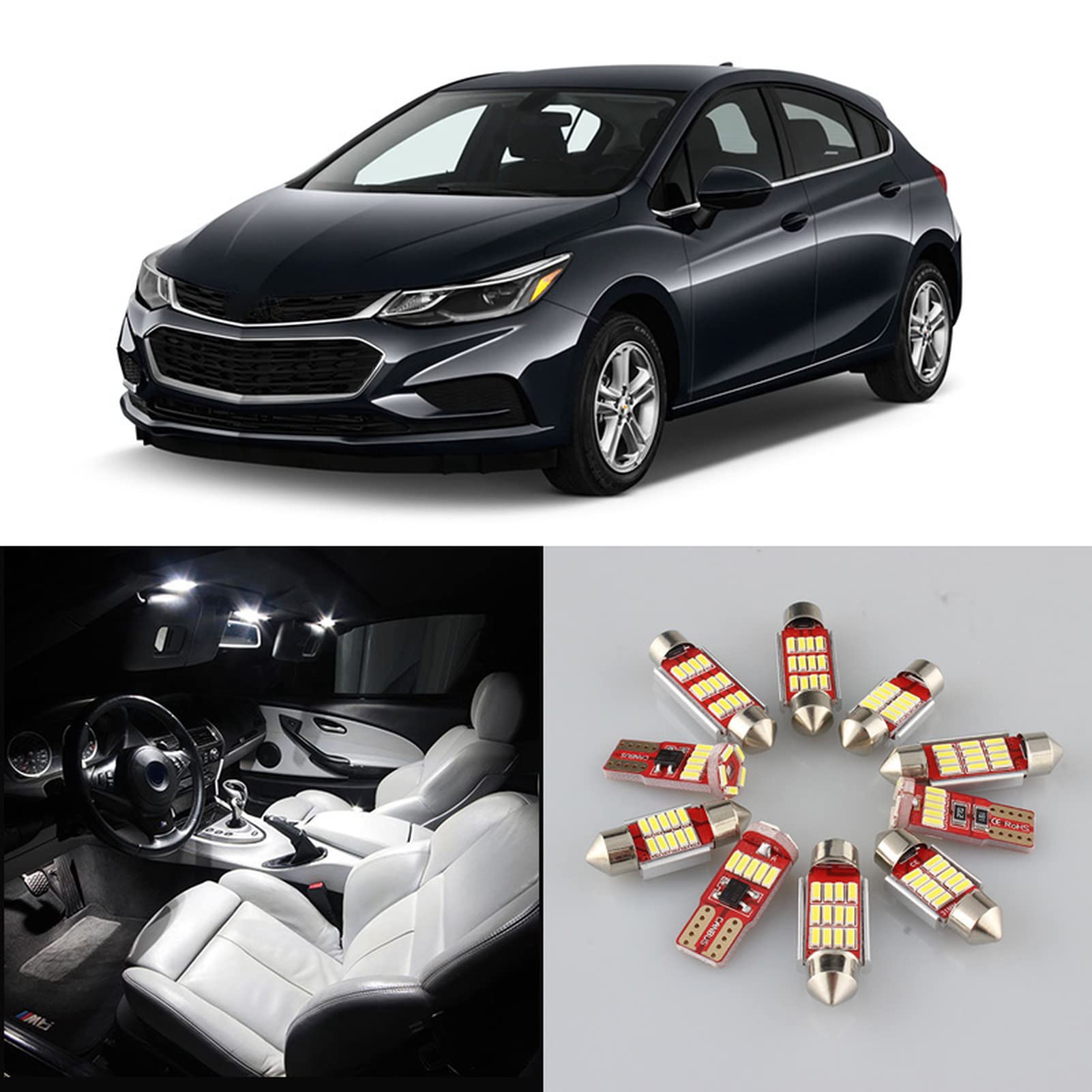 Bombillas Blancas para Coche, Kit de luz de Domo de Mapa Interior LED, para Chevy Chevrolet Cruze 2011 2012 2013-2016 2017 2018 Lámpara de Licencia de Maletero