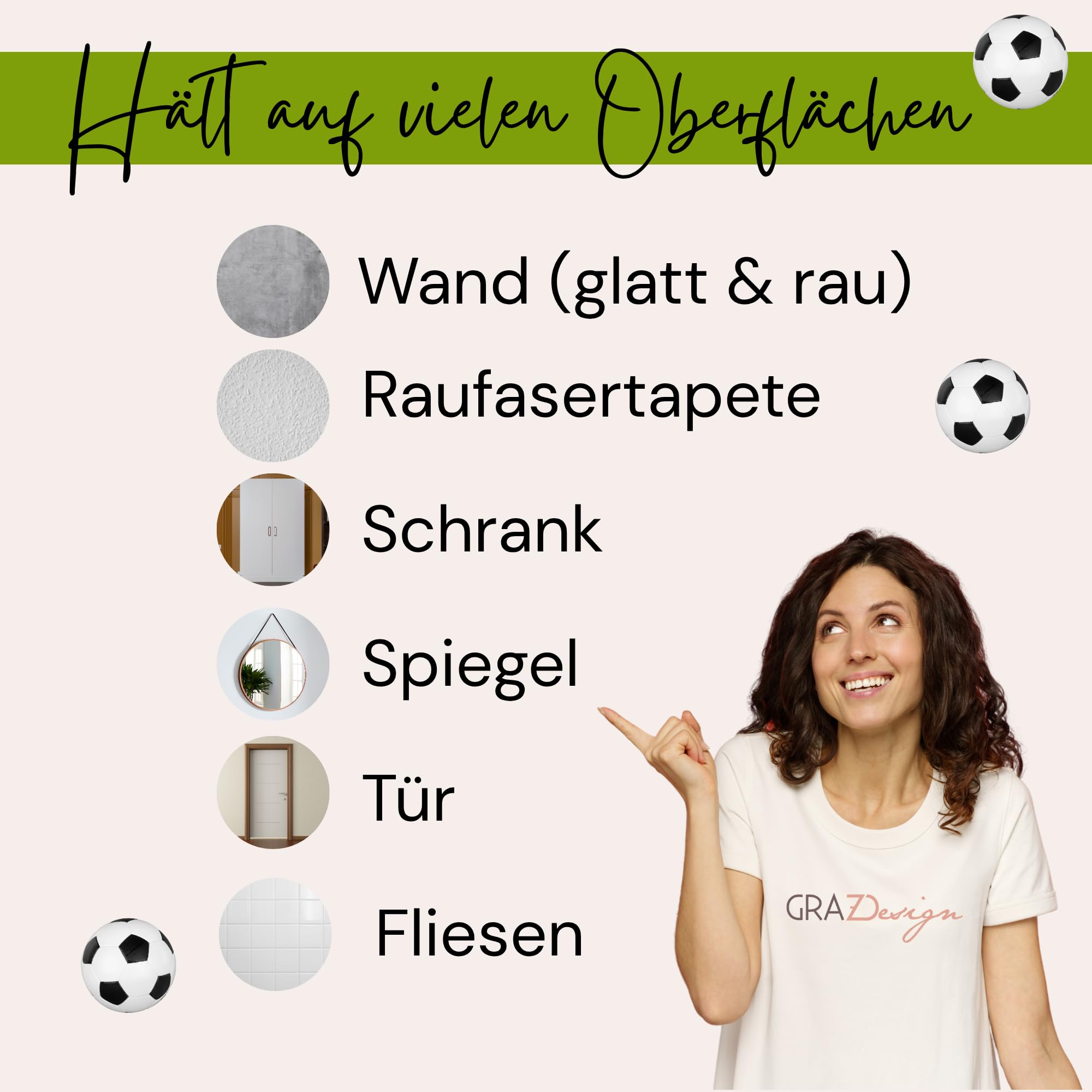 GRAZDesign Wandtattoo Fußball Kindezimmer Junge Fußballspieler mit Bälle Toor - Wandaufkleber Fußballer Jugendzimmer Sportzimmer im Set 150x57cm, 070 schwarz