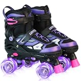 Roller Skates for Boys Girls Kids&comma; 4 Size Adjustable Quad Skates with All Light Up Wheels for Beginners Indoor Outdoor Sports