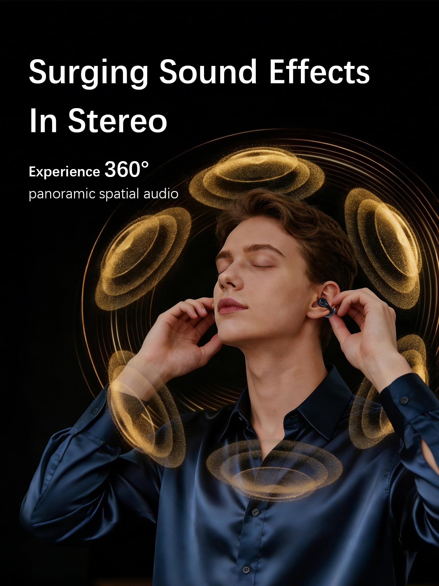 Open Ear Clip On Earbuds Bluetooth 6.0 Black - Dettaglio
