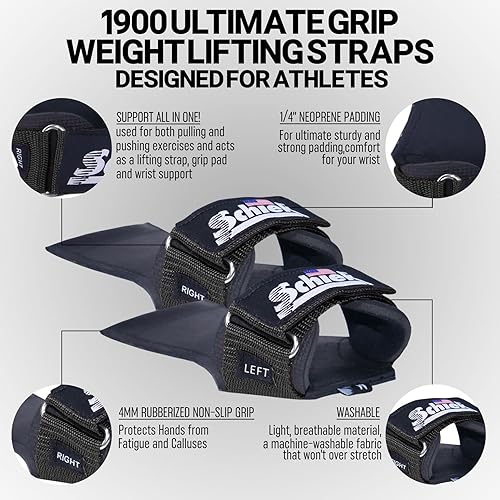 Miniatura 3 de Schiek Sports 1900 Ultimate Hand Grip - Empuñaduras de neopreno de 0.354 in de grosor para levantamiento de pesas - Agarre seguro antideslizante