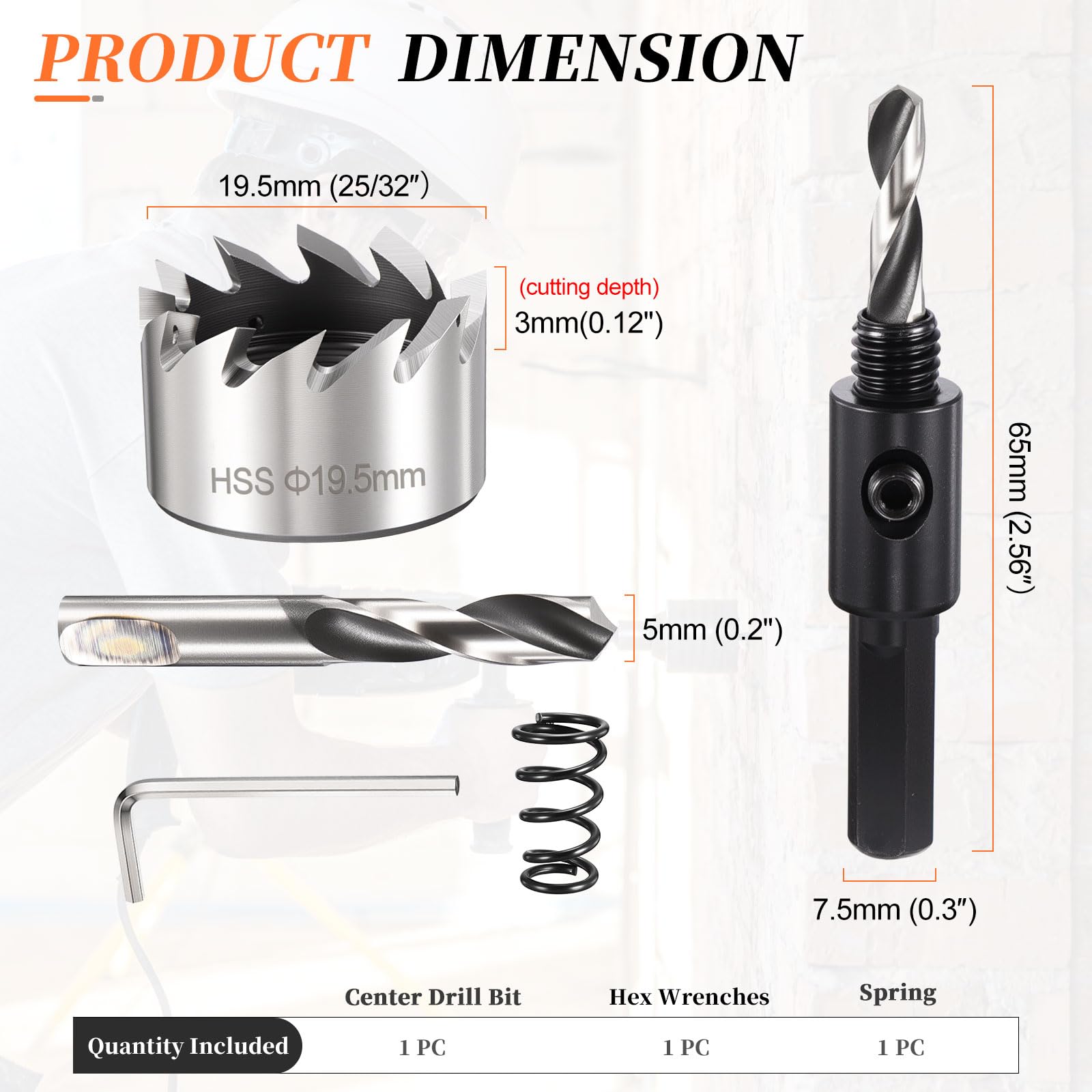 METALLIXITY Hole Saw 19.5mm (25/32"), 4241 High Speed Steel Hole Cutter with Center Drill Bit, Hex Key and Spring - Image 2