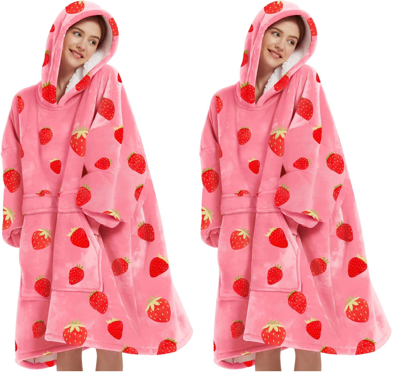 KFUBUO Wearable Blanket Hoodie for Adults With Pocket Strawberry Hoodie (Pack of 2)