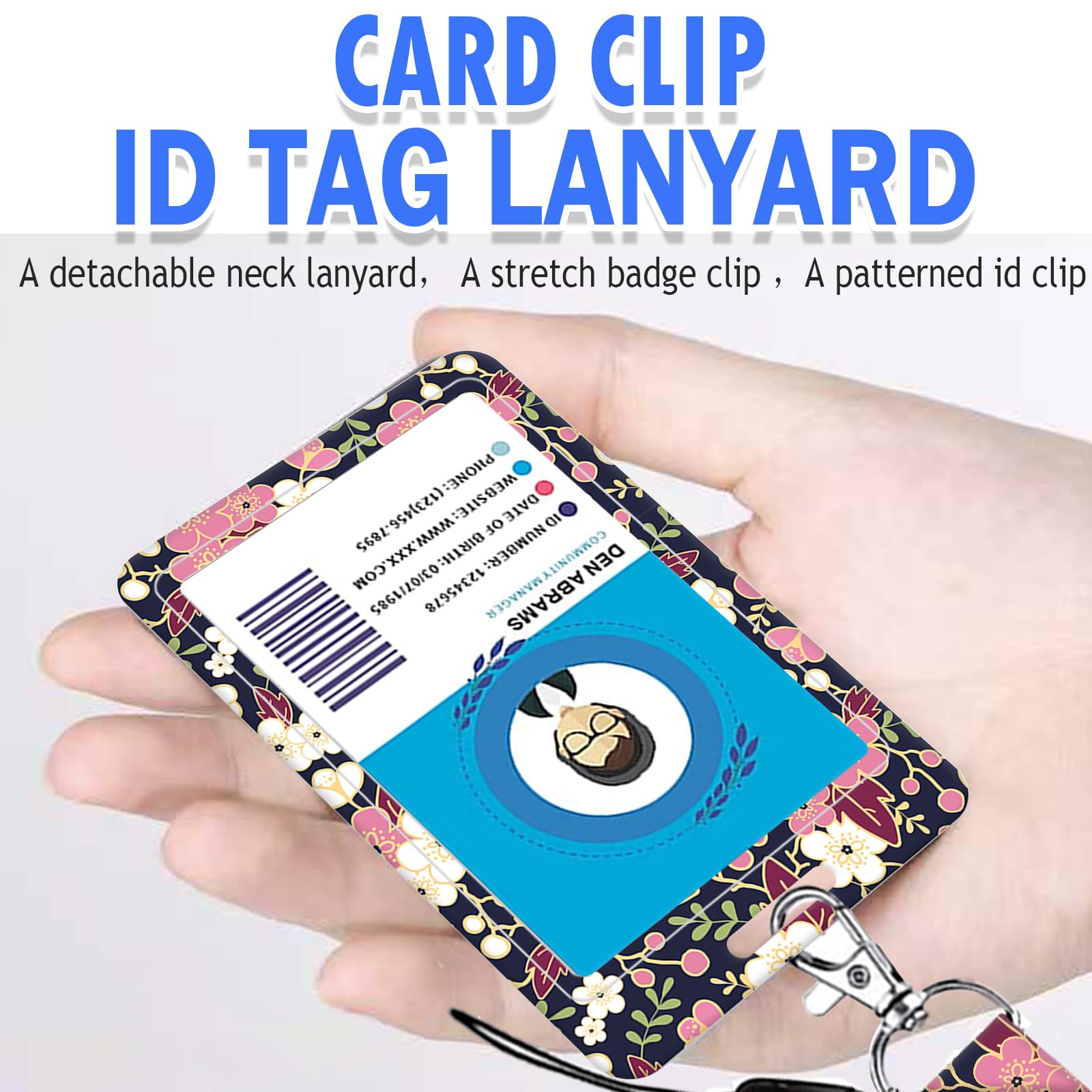 ID Badge Holder With Lanyard Set - Retractable Badge Reel With Flower Design For Work