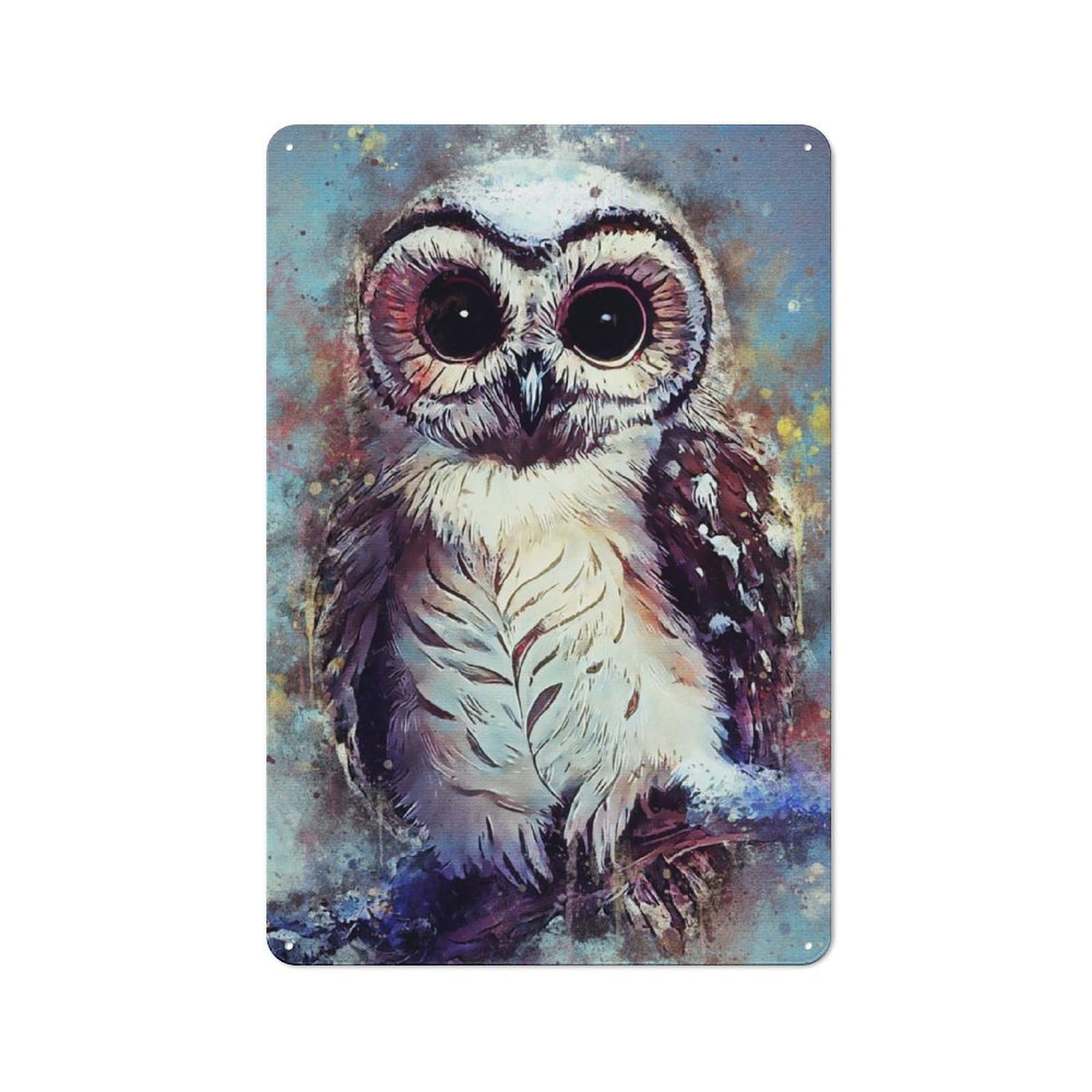 Junmoney Splatter Owl Barn Style Metal Wall Decor 30X20cm, Country Metal Sign For Kitchen, Cottage, Porch Or Garden Room