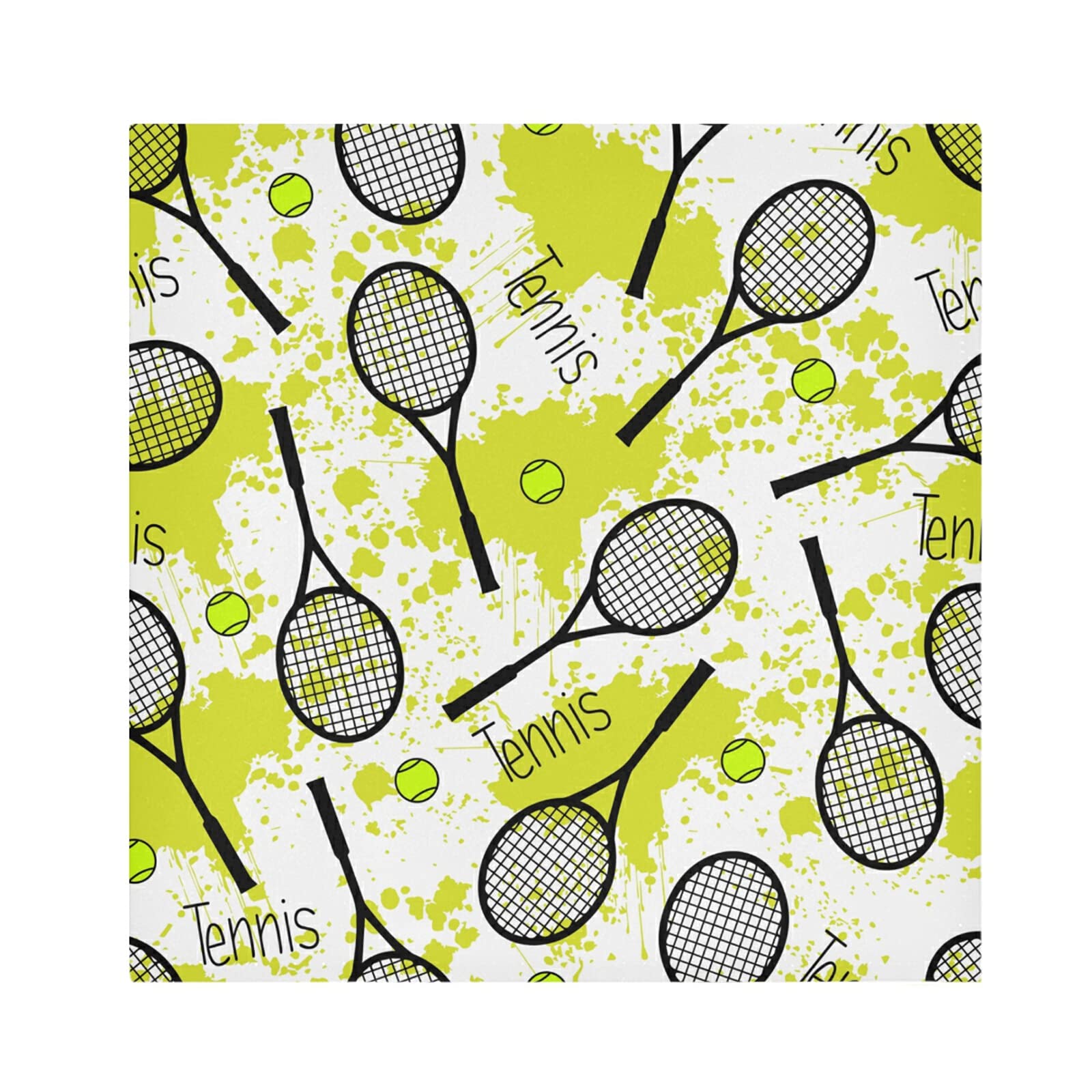 Poeticcity Multi 4 Seamless Black Tennis Rackets Green Balls On Green Blots Stains Dinner Cloth Napkin, Set Of 1 Oversized Reusable Table Napkins, Washable Premium Fabric With Hemmed Edges For Wedding Parties