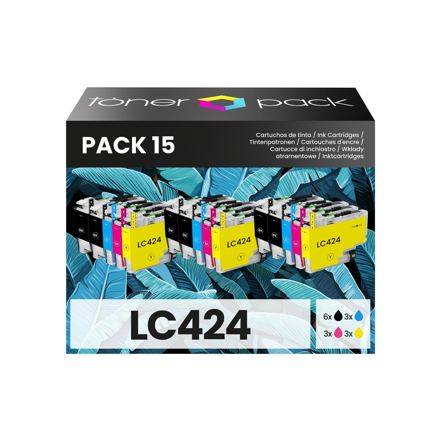 TONER PACK LC424 LC-424 Cartuchos de Tinta Compatibles para Brother DCP-J1200W LC-424VAL (Pack 15)
