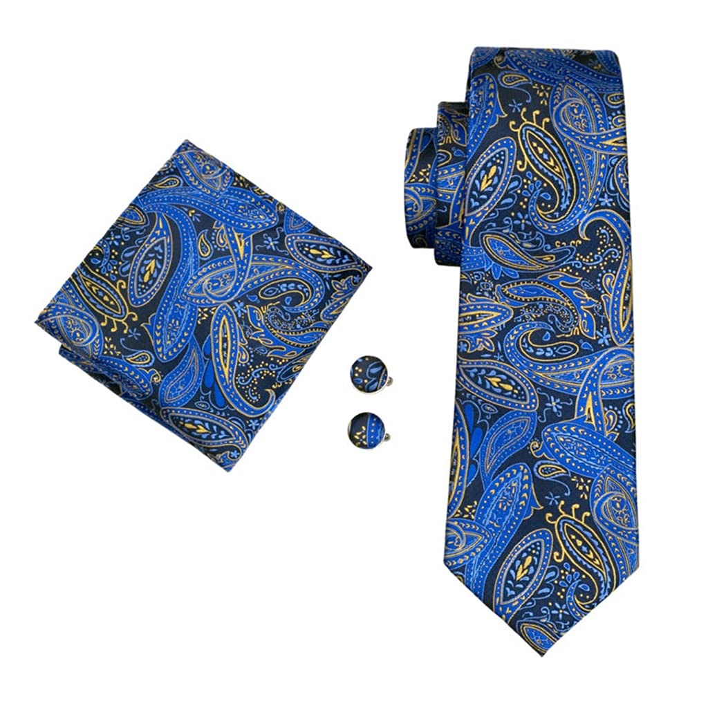 Corbata de Hombre Corbata de Seda Azul Conjunto de Gemelos y pañuelo para Hombre Boda Fiesta Novio Negocios