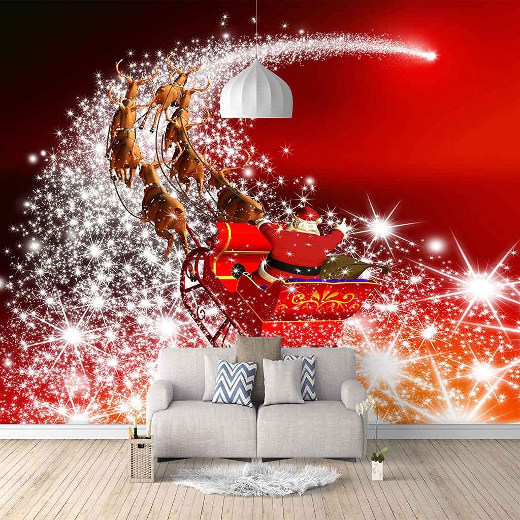 Papier Peint Calèche De Noël Grand Poster 3D Auto-adhésif Décoration Murale Chambre Fille Bureau