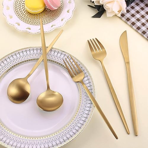 Miniatura 4 de Juego de cubiertos de acero inoxidable mate para 4, juego de cubiertos de cocina de 20 piezas, incluye cucharas y tenedores, acabado pulido