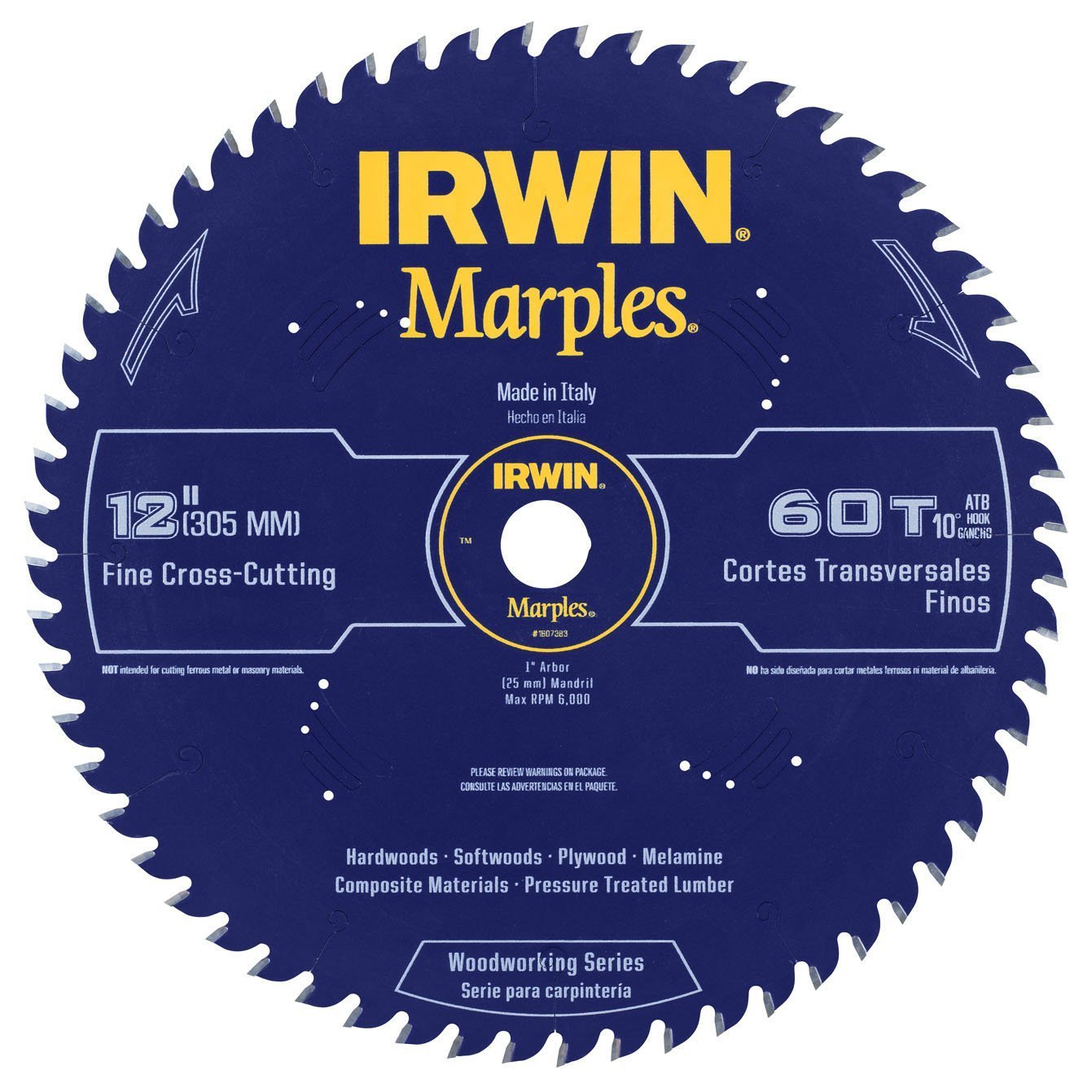 Irwin Tools 1807383 Marples Laser Cut 12-Inch 60-Tooth Alternate Tooth Bevel Circular Saw Blade
