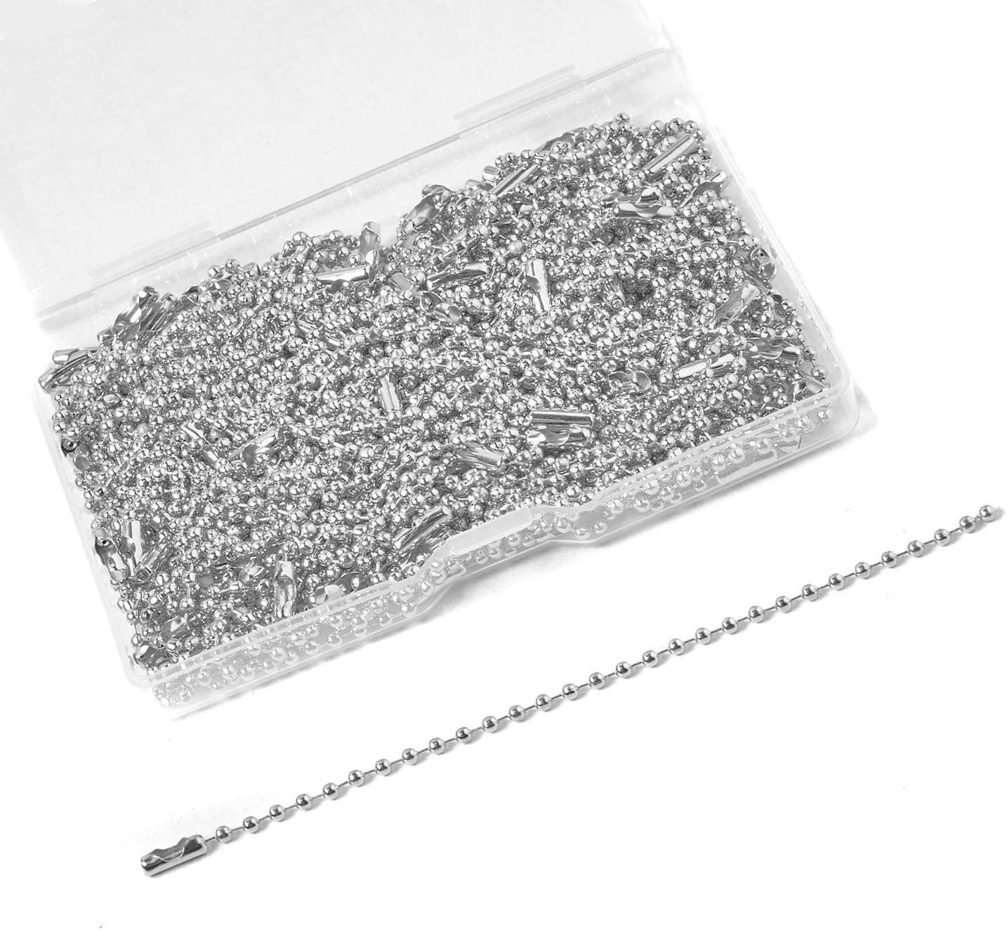 100 Pcs Silver Ball Chains Bulk, 4.72 Inch Beaded Keychain Links with Connectors, Dog Tag Chains for DIY Jewelry Making, Crafts & Hanging Decorations