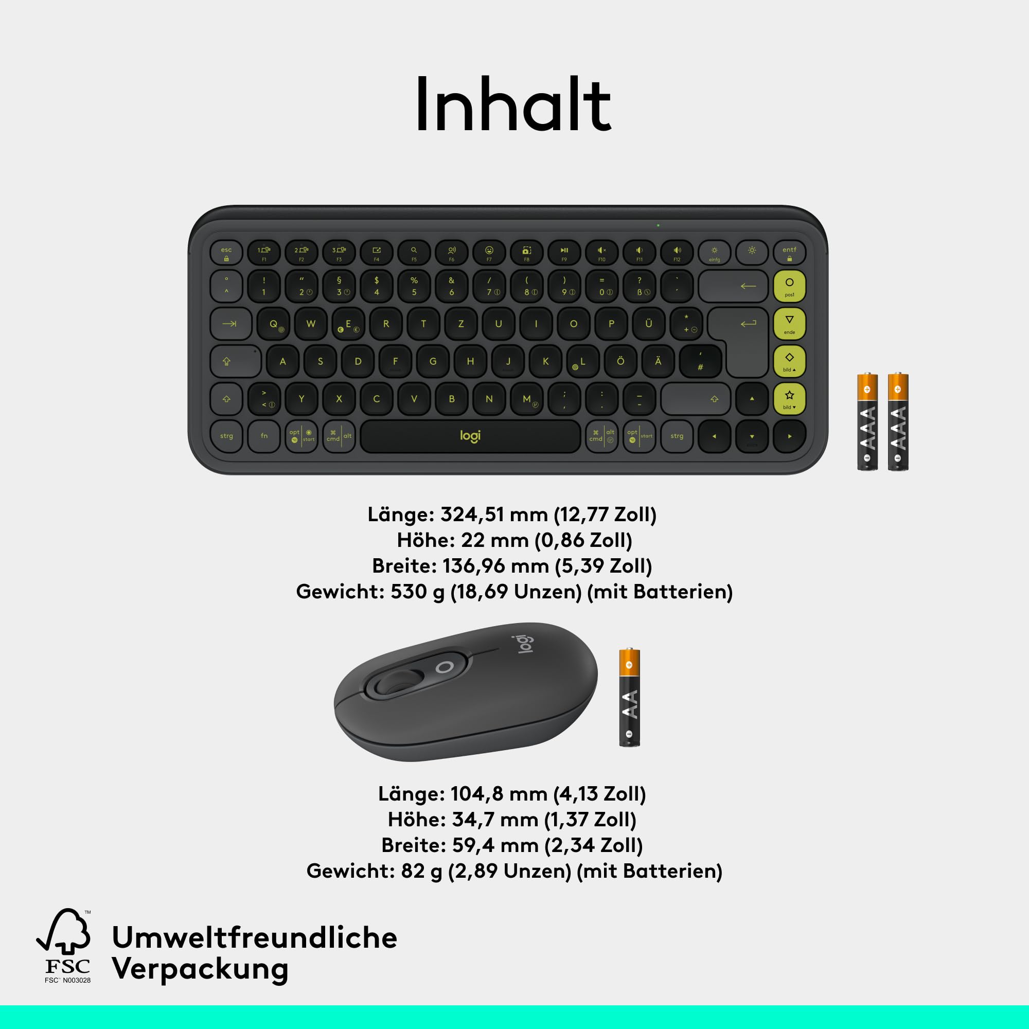 Logitech POP ICON Keys kabellose Bluetooth-Tastatur, Komfortables Tippen, POP Mouse, kompakte, Mobile kabellose Bluetooth-Maus programmierbaren Tasten und leisen Klicks, DEU QWERTZ - Grafit