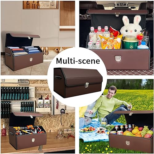 Miniatura 8 de Organizador de maletero para automóvil con tapa, organizador plegable de maletero para SUV y sedanes, caja de almacenamiento de cuero