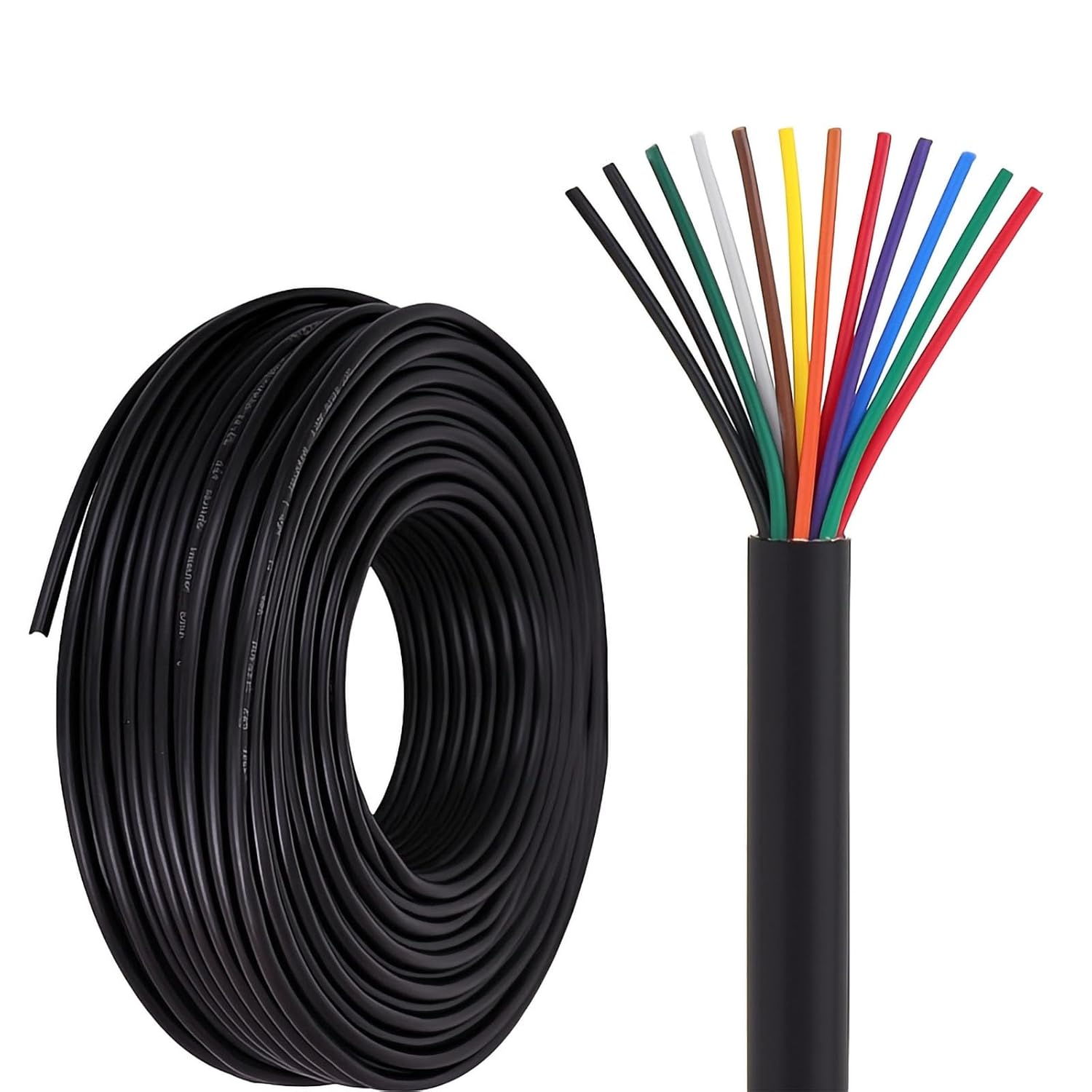 28/26/24/22 Gauge 10/12 Conductor Electrical Wire 30FT/65FT/100FT, UL 2464 UL Certified Low Voltage Cable Tinned Copper Hookup Wire PVC Cable with Insulation Tape(100FT,26AWG-10C)