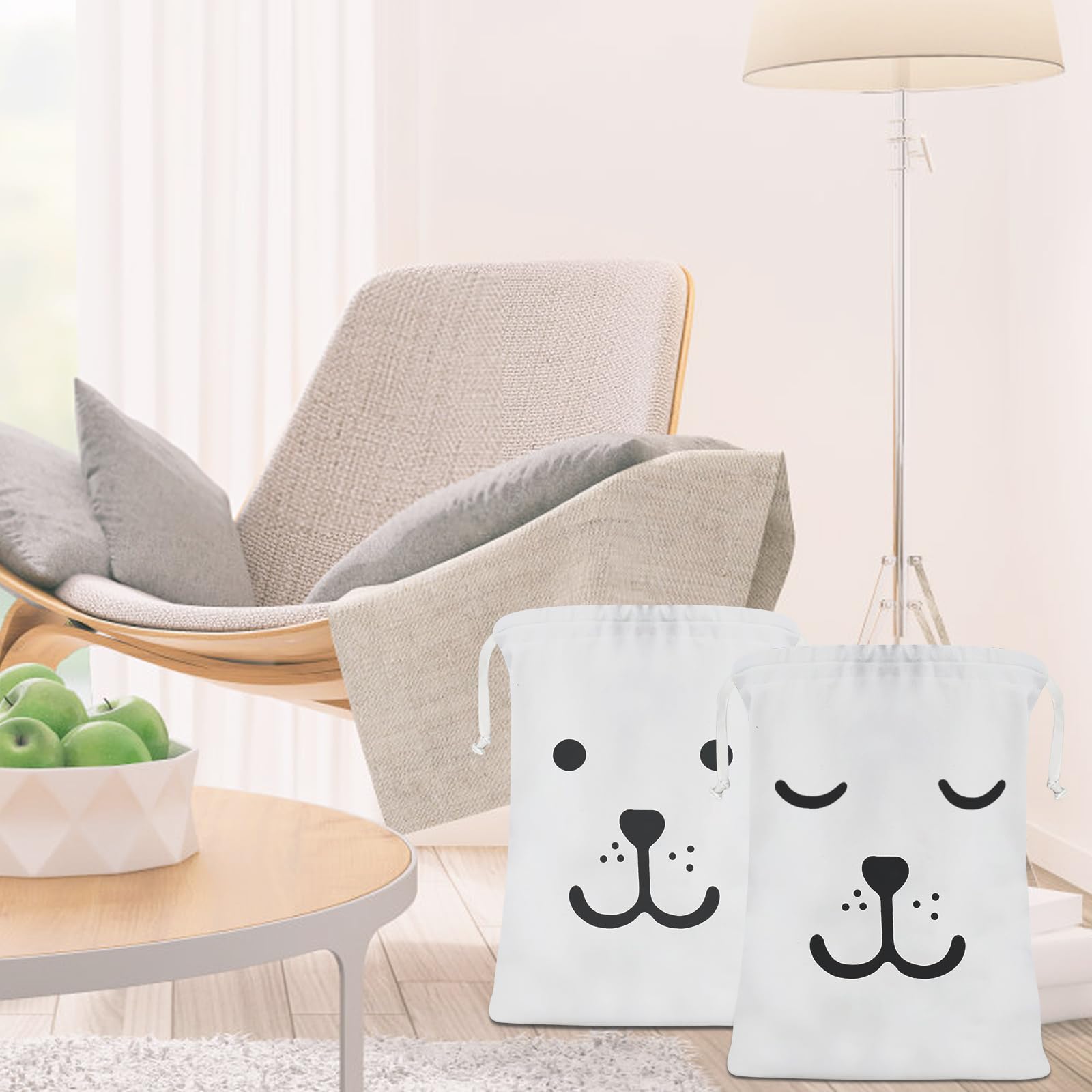 Lot 2 Sacs à Linge Sale Voyage TNSLAND 62x46cm - Coton Lin Lavable Avec Cordon De Serrage