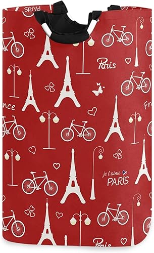 visesunny Cesta de lavandería de gran capacidad, diseño de Torre Eiffel, diseño rojo, resistente al agua, tela Oxford, cestas de almacenamiento para