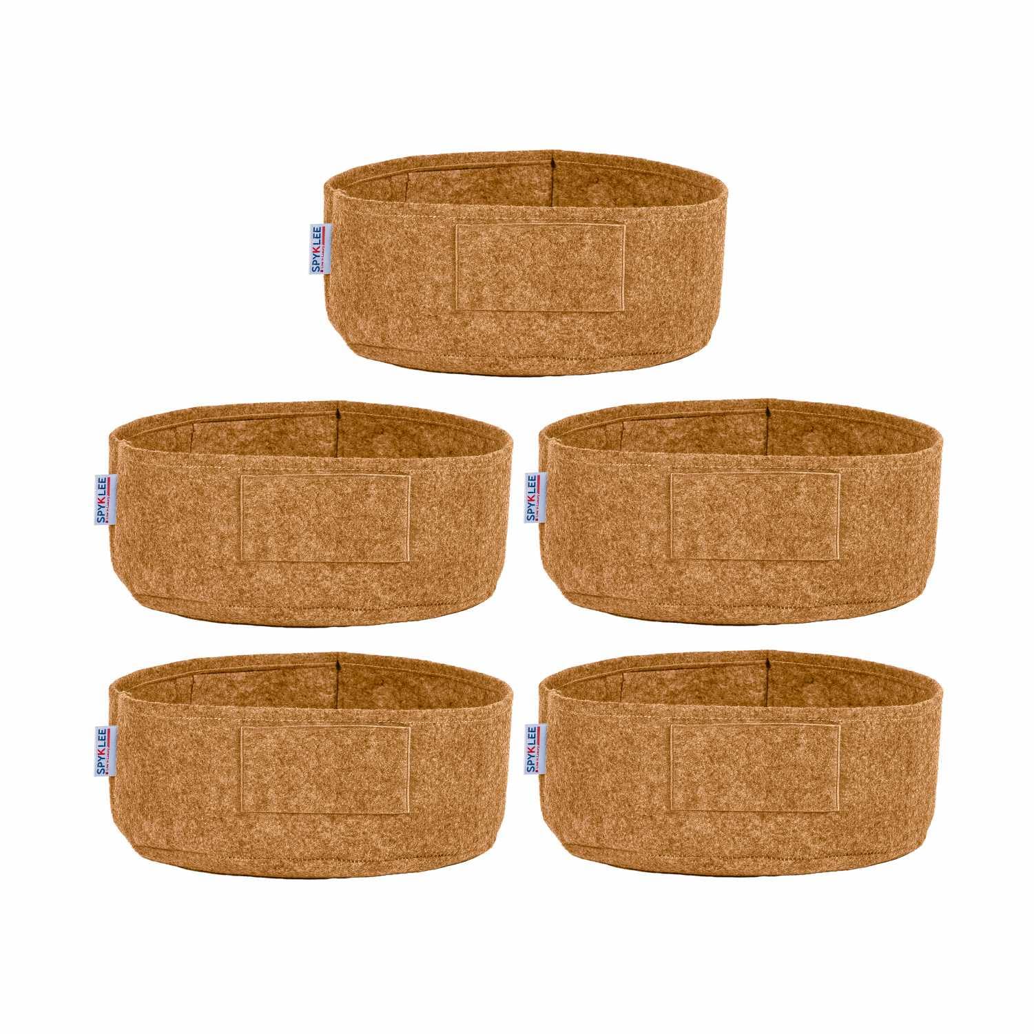 SPYKLEE Round Felt Plant Grow Bag | Heavy Duty Non-Woven Fabric 400 GSM Sustainable Grow Pots with Handles | Reusable Breathable Lightweight Planters for Indoor & Outdoor Gardening(5, 12X5 Beige)