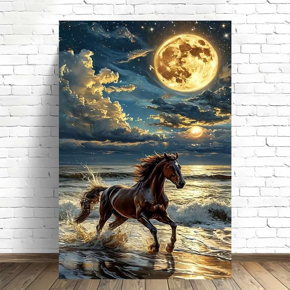 Cuadro de semental corriendo al mar, lienzo decorativo de 40x50cm sin marco