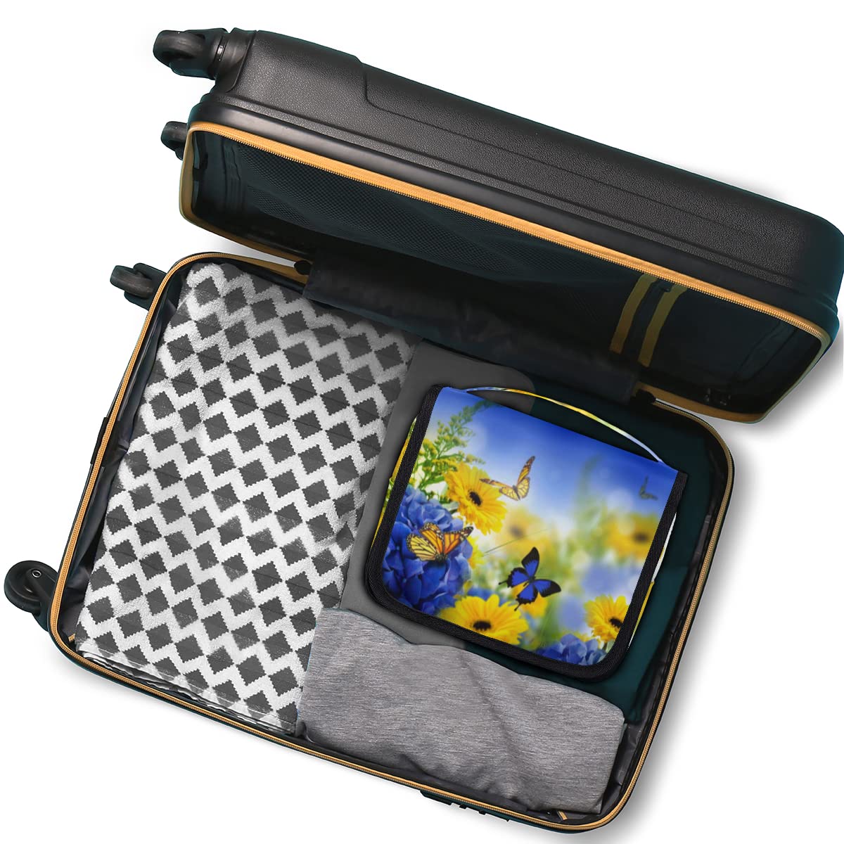 Kwiaty Motyle Podróżna Kosmetyczka Kwiaty Mycie Torba Unisex Wiszące przybory toaletowe Kosmetyczka Organizer do makijażu, wielobarwny, Jeden rozmiar