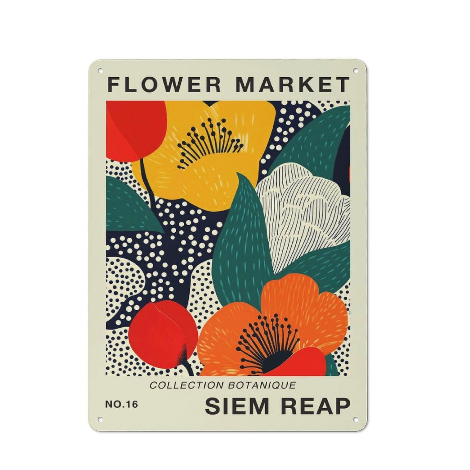 Junmoney Style-11 Siem Reap Flower Market Poster Decorative Tin Sign 40X30cm, Country Country Wall Plaque For Dining Room, Cafe, Entryway Or Family Room