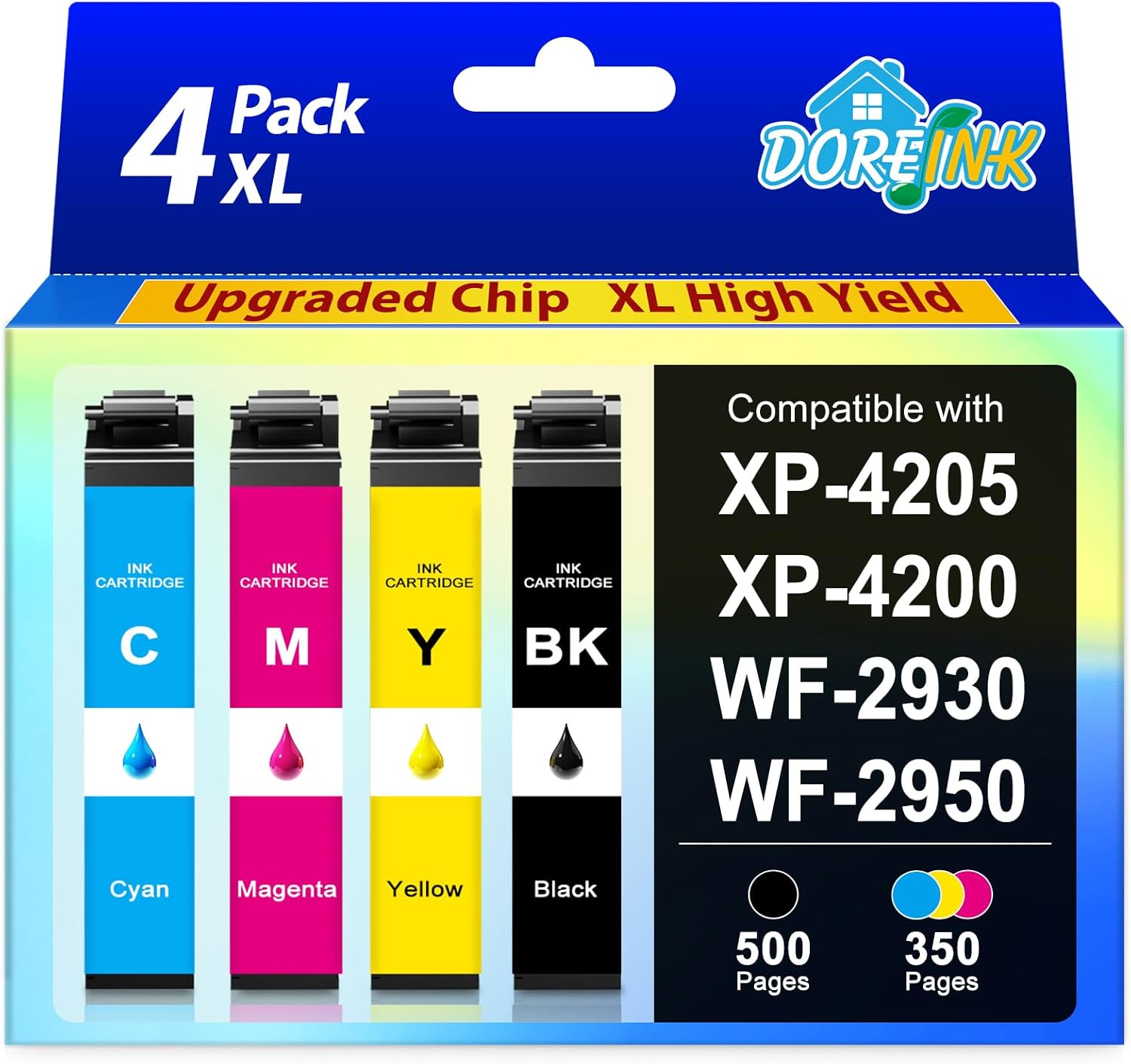 232XL Ink Cartridge Remanufactured for 232XL 232 XLCombo Pack Compatible with WF-2930 WF-2950 XP-4200 XP-4205 Printers, Black Cyan Magenta Yellow 4 Pack