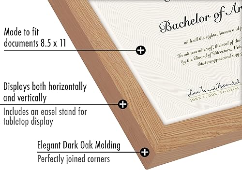 Miniatura 3 de Americanflat - Marco de diploma de 8.5 x 11 pulgadas color roble, con vidrio inastillable, formatos horizontal y vertical para pared y mesa