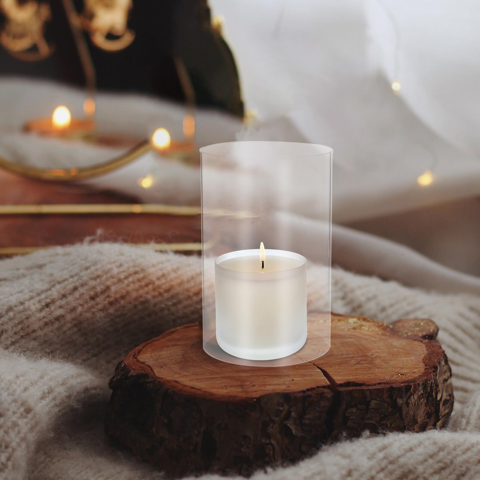Gatuida Copertura per Candela in Vetro Trasparente a Cilindro 3 Pezzi, Paraspiro Resistente al Vento, Facile da Usare per Decorazioni Creative in Casa