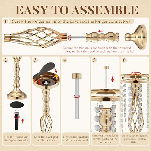 Miniatura 4 de 12 Piezas Centros de Mesa Dorados de 21.7 Pulgadas de Alto para Mesa de Boda - Floreros Dorados de Metal para Centros de Mesa para Recepción de Boda