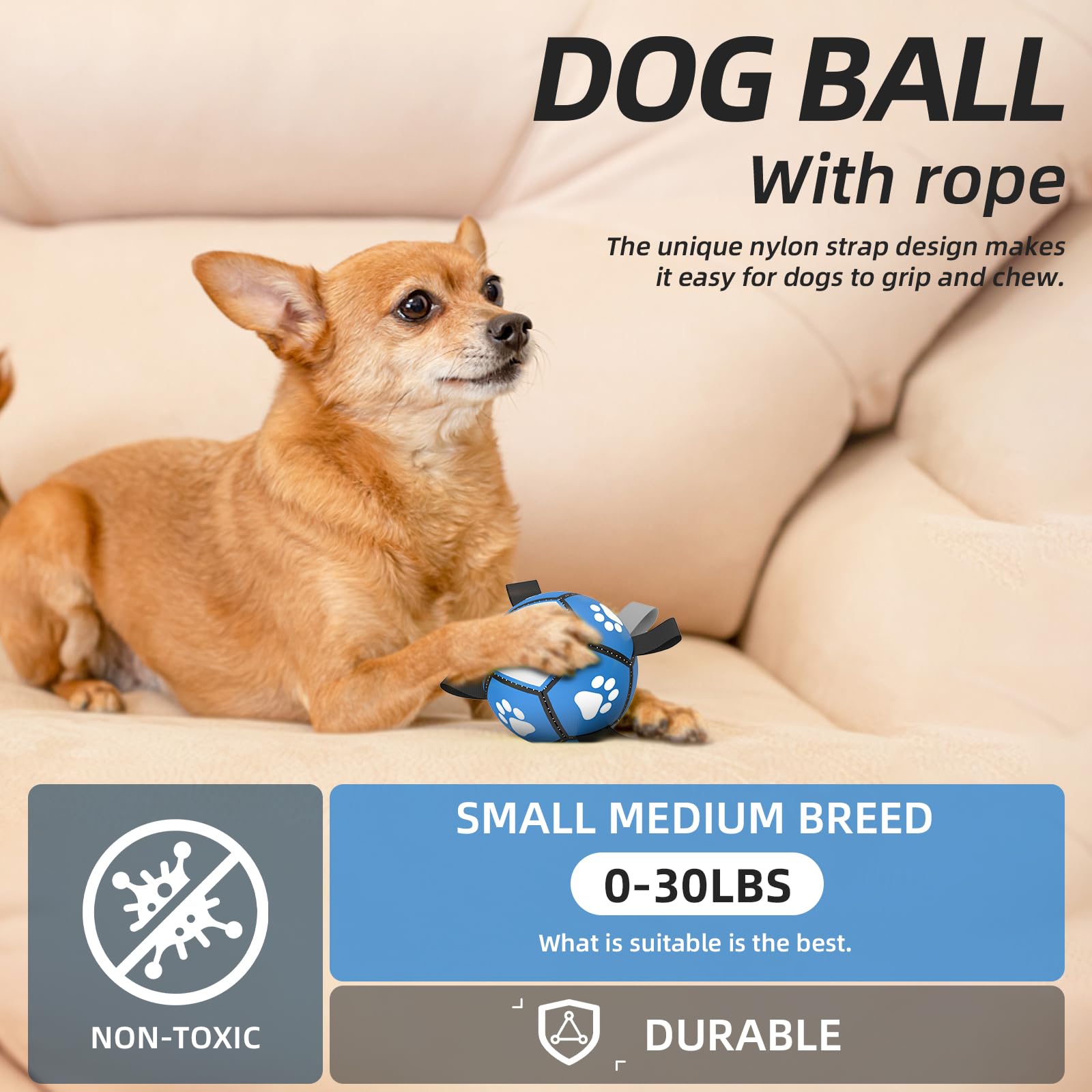 HETOO Interactive Dog Football Toys with Webbing, Durable Dog Water Balls for Small Medium Breed Indoor & Outdoor Blue Gray (5 Inch) - Image 2