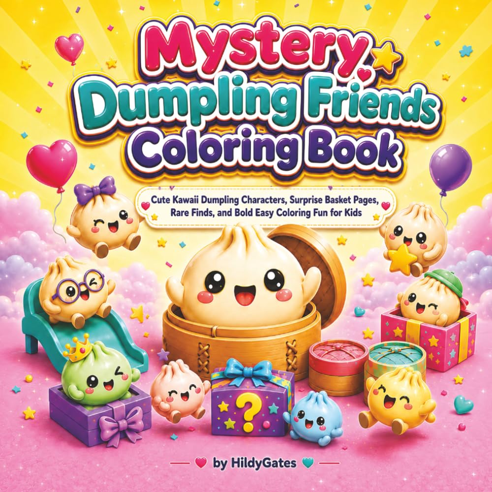 Mystery Dumpling Friends Coloring Book: Cute Kawaii Dumpling Characters, Surprise Basket Pages, Rare Finds, and Bold Easy Coloring Fun for Kids (Mystery Friends Coloring Books)