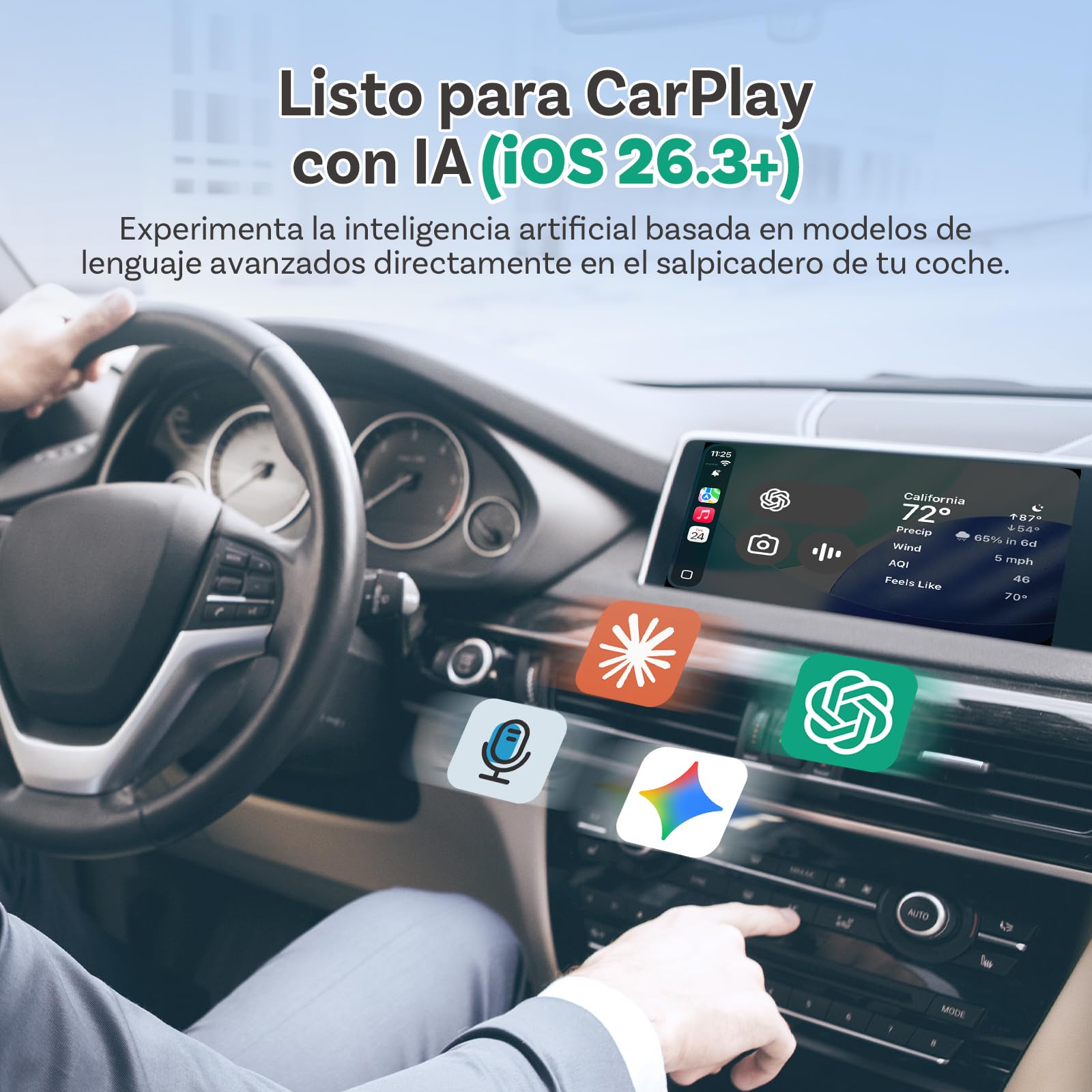 OTTOCAST Play2Video Ultra 2026 AI Box, Adaptador Inalámbrico CarPlay y Android Auto con Youtube, DAZN, Spotify, WiFi 6, 4GB+32GB, Plug & Play para Coche con CarPlay por Cable Desde 2016