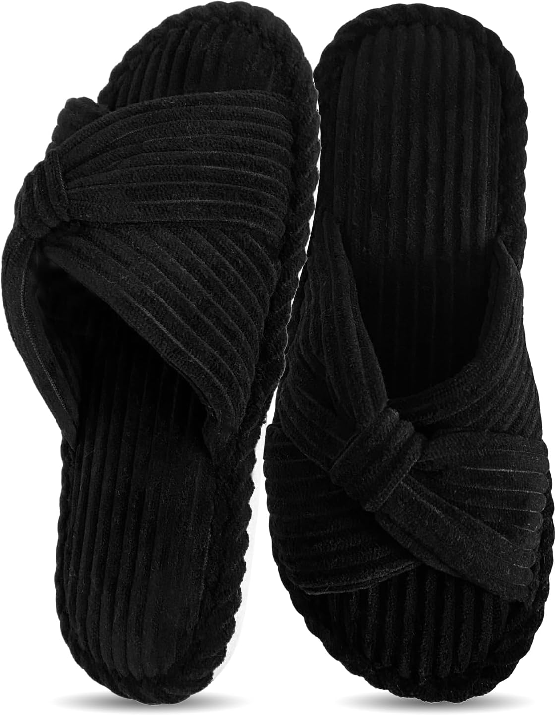 Cross Band Slippers For Women Indoor Corduroy Bow Open Toe Slippers Memory Foam Outdoor Shoes