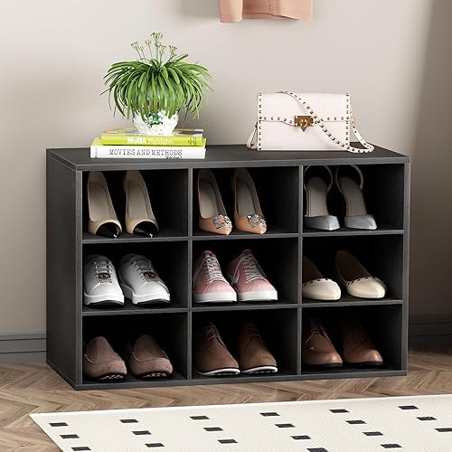 Miniatura 18 de Garden 4 you Organizador de zapatos, zapatero de madera de 5 niveles con 2 estantes de almacenamiento y 9 cubículos, armario organizador de zapatos