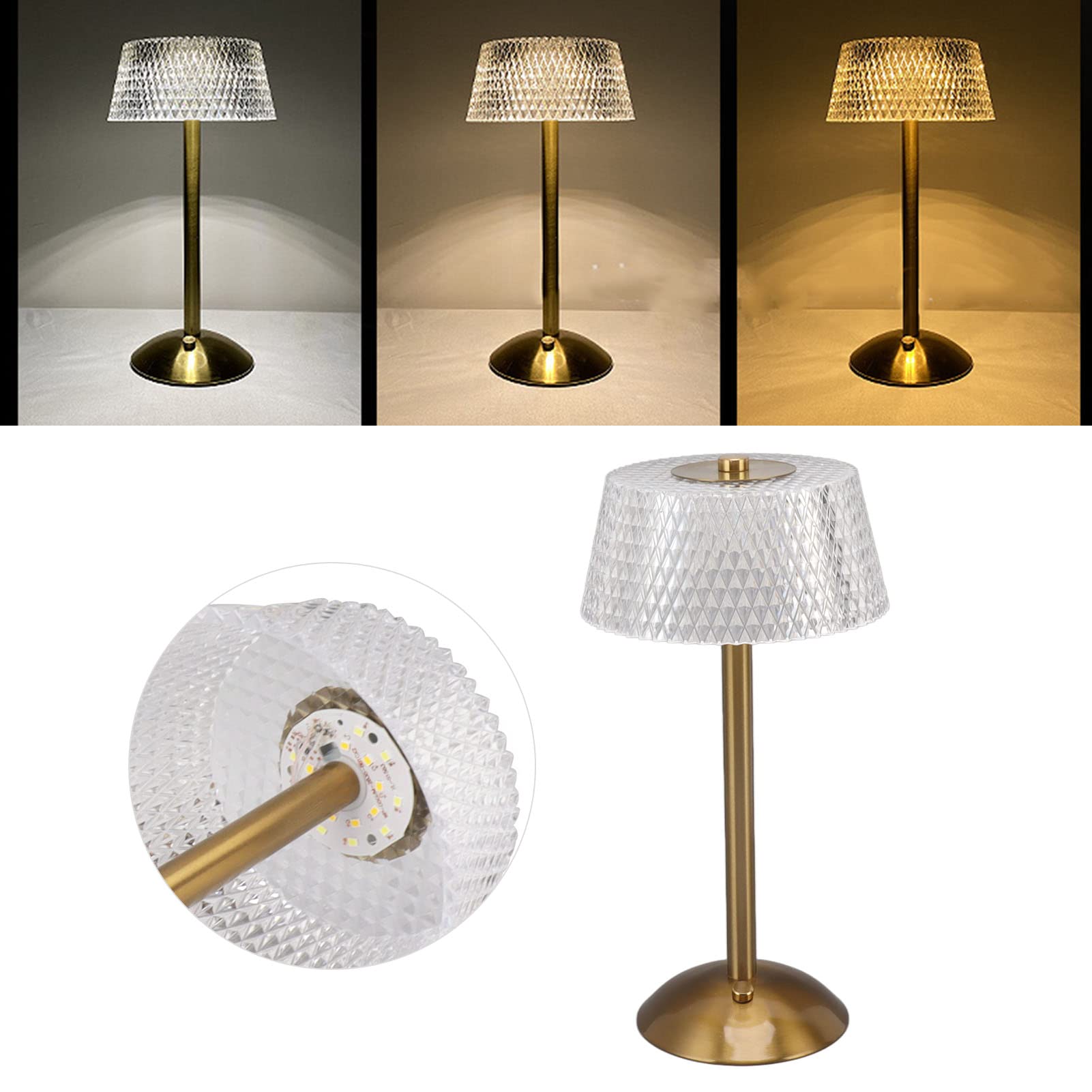 Lampe de table à LED, lampe de table de chevet portable en métal acrylique de 3 couleurs claires pour chambre d'enfant