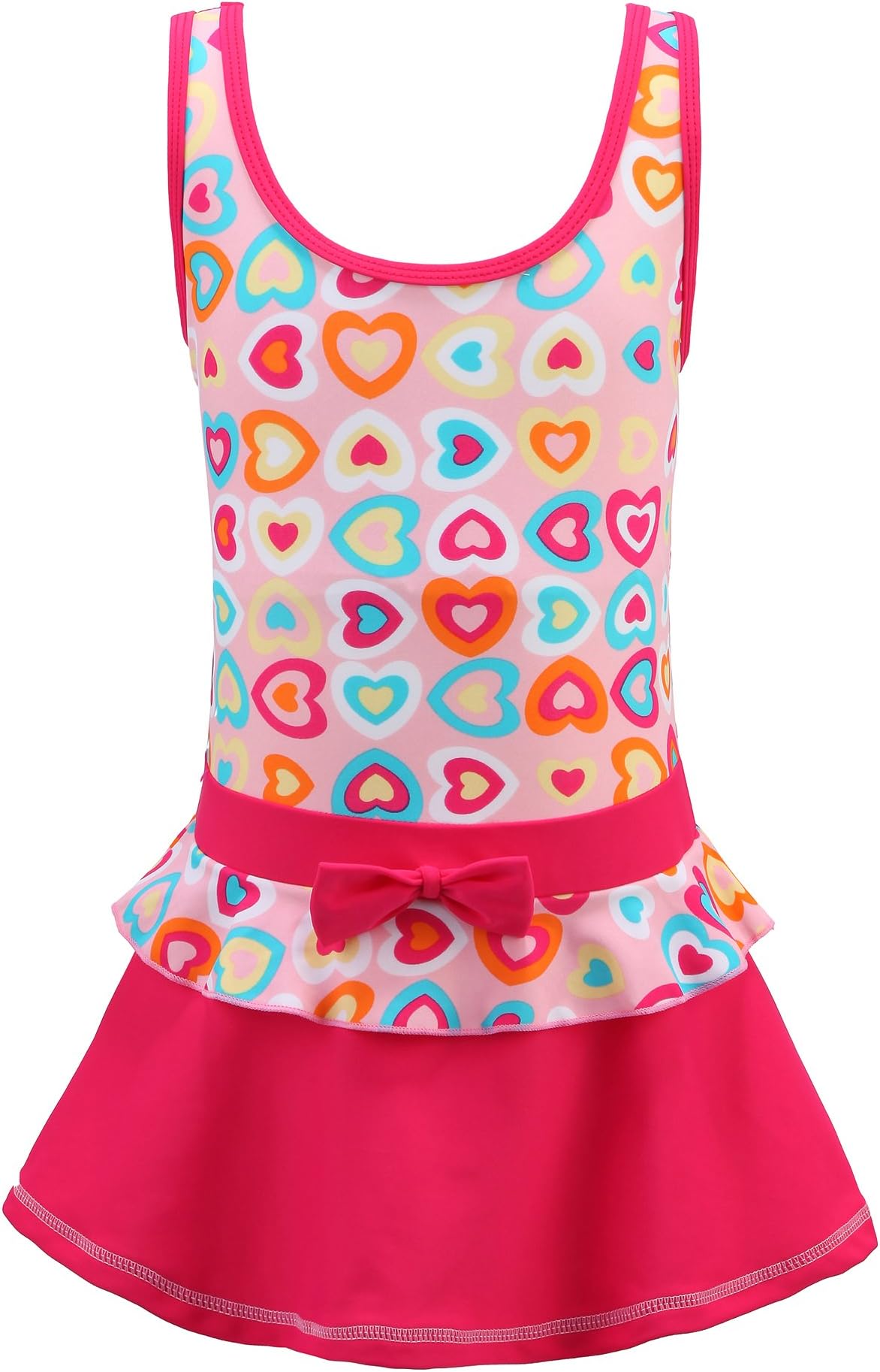 Chrysea Girls One-Piece Swimsuit Colorful Heart-Shaped Patterns Printed Swimwear