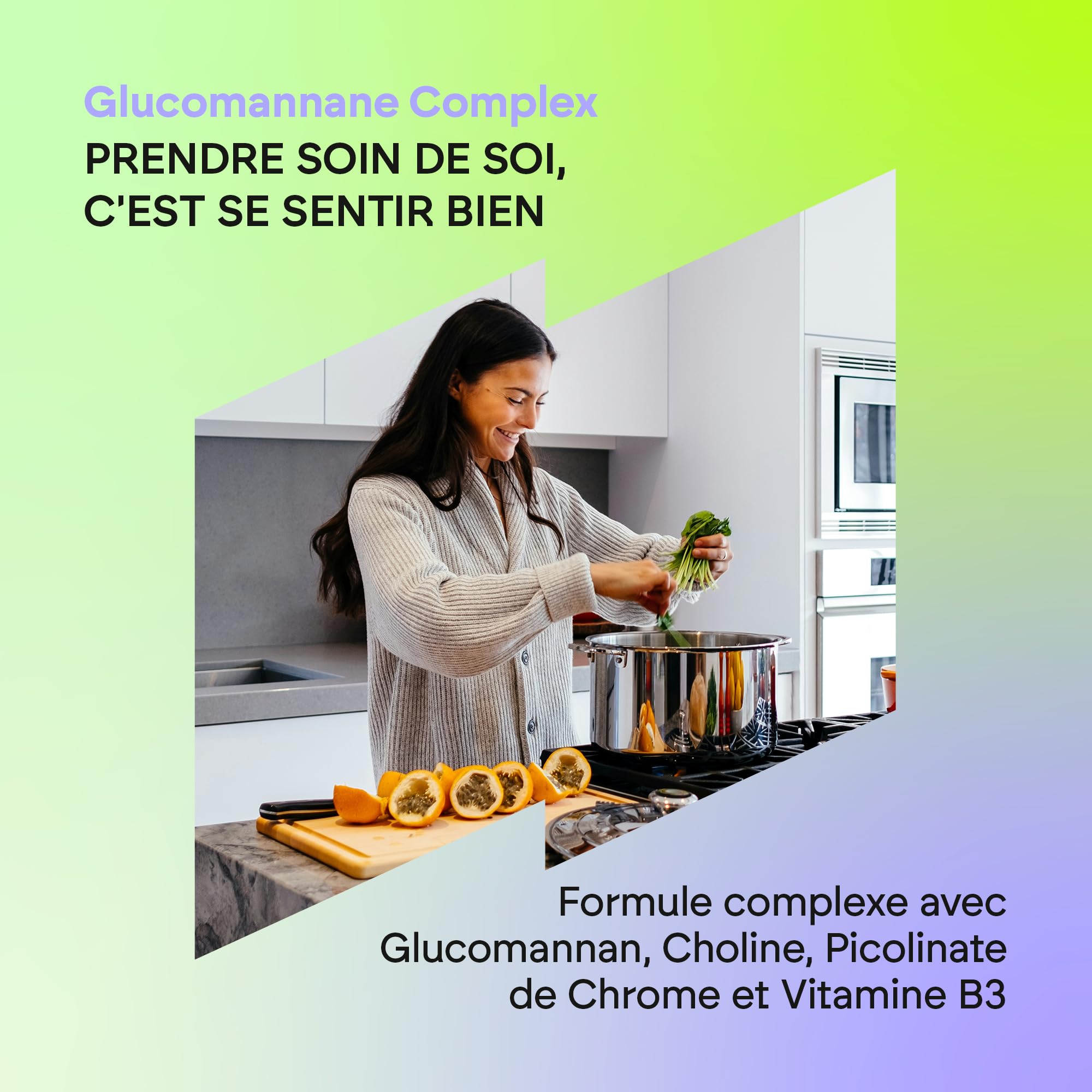 Konjac Glucomannane 3000mg Contribue à la Perte de Poids Dans Régime Hypocalorique - Bitartrate de Choline + Picolinate de Chrome Vitamines B3 D3-120 Gélules Végétales Glucomannan Complex Nutralie