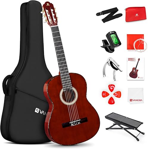 Miniatura 10 de Guitarra Clásica de Tamaño Completo 4/4 Estilo Español Guitarra Clásica, Guitarra de Cuerdas de Nylon de 39 Pulgadas Ideal para Adultos Rojo cedro