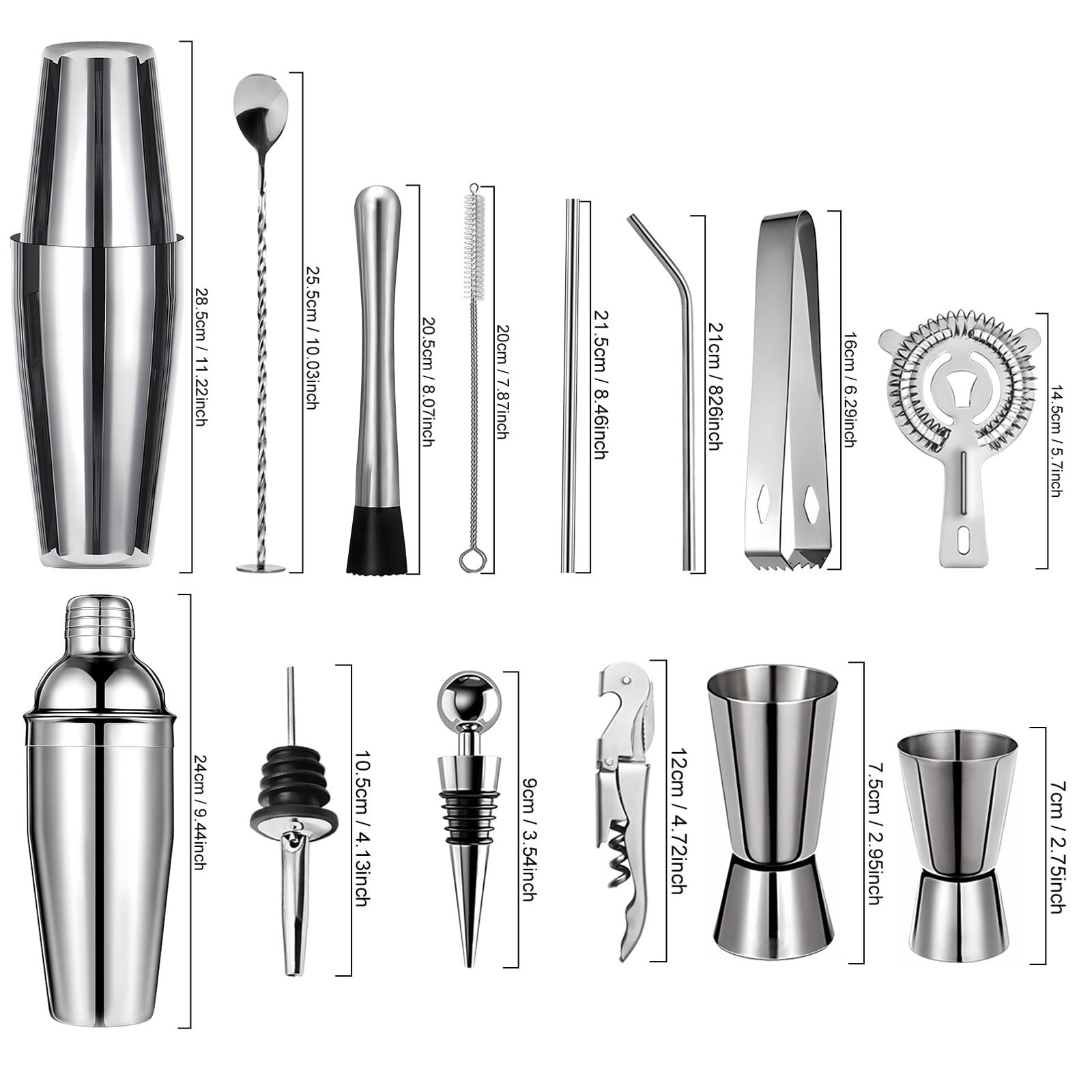 Coctelera para Cócteles Kit 20 piezas Coctelera de Acero Inoxidable Con Soporte acrílico Profesional Barman Herramientas Cóctel Recetas set de regalo para Mezclar Bebidas,Barra,hogar,Fiestas