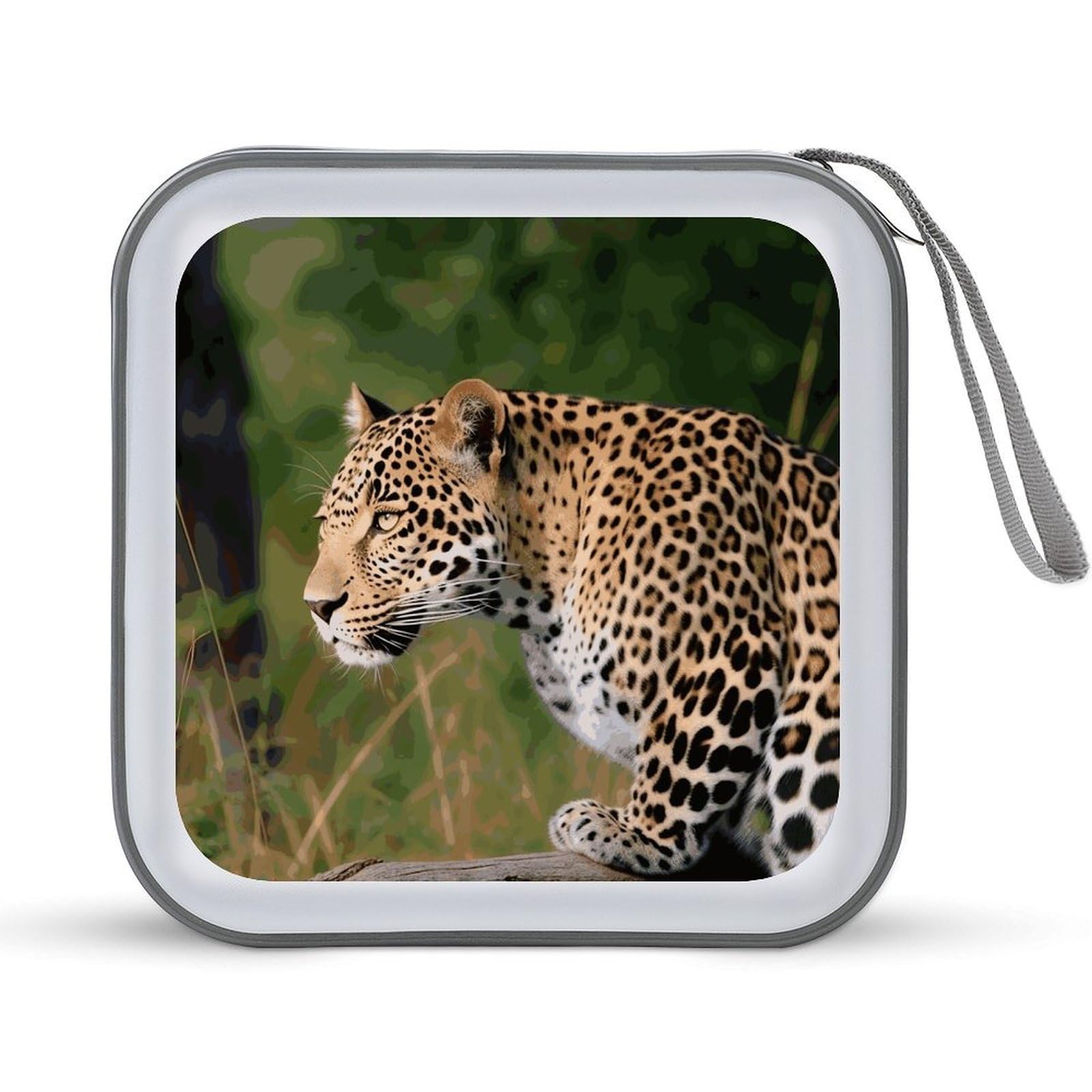 VstaDank African Leopard CD Case with Hand Strap Lightweight DVD Wallet Holder 40 Capacity CD/DVD Case Wallet Protective CD Wallet CD/DVD Portable Storage Binder for Car Home Office